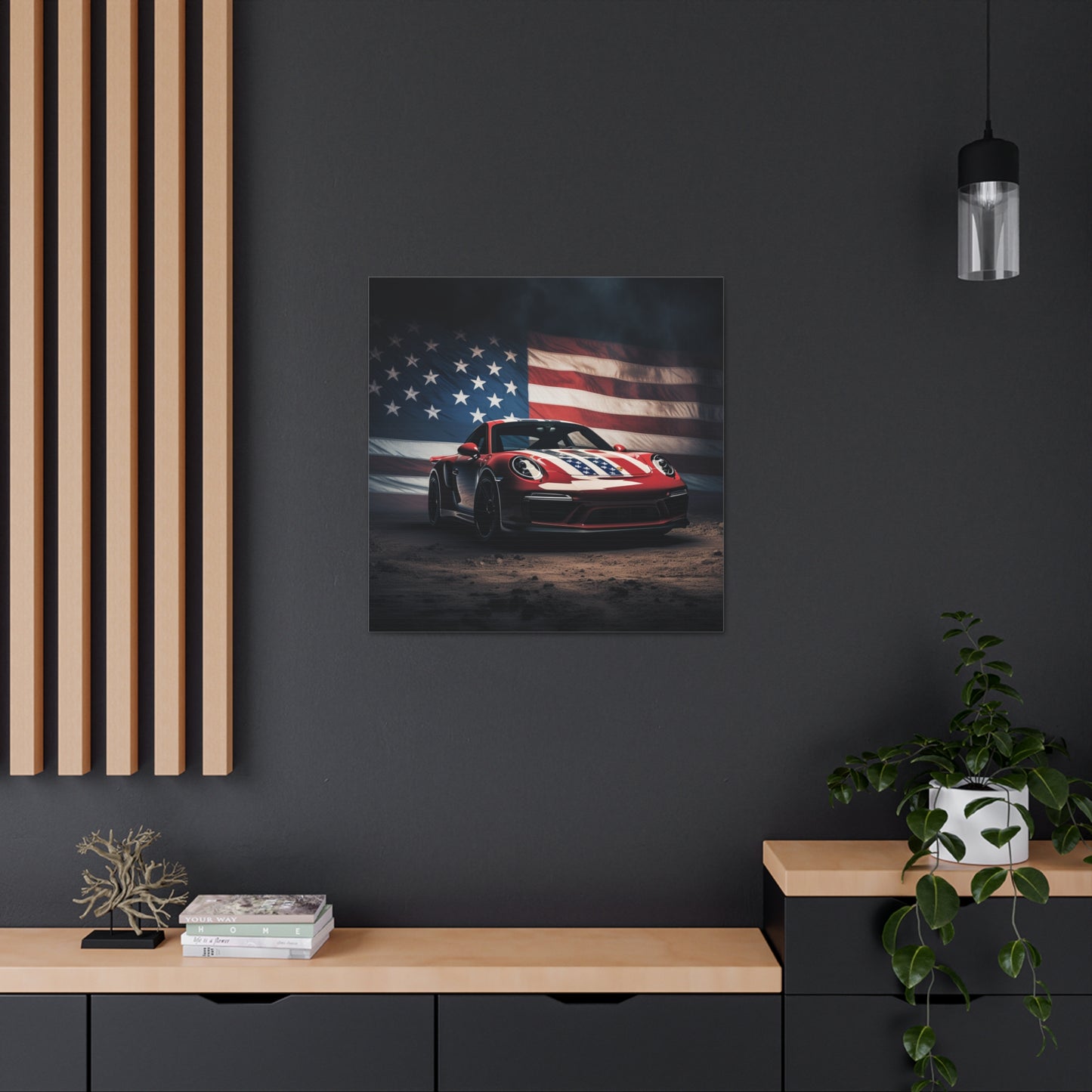 Canvas Gallery Wraps American Flag Background Porsche 3