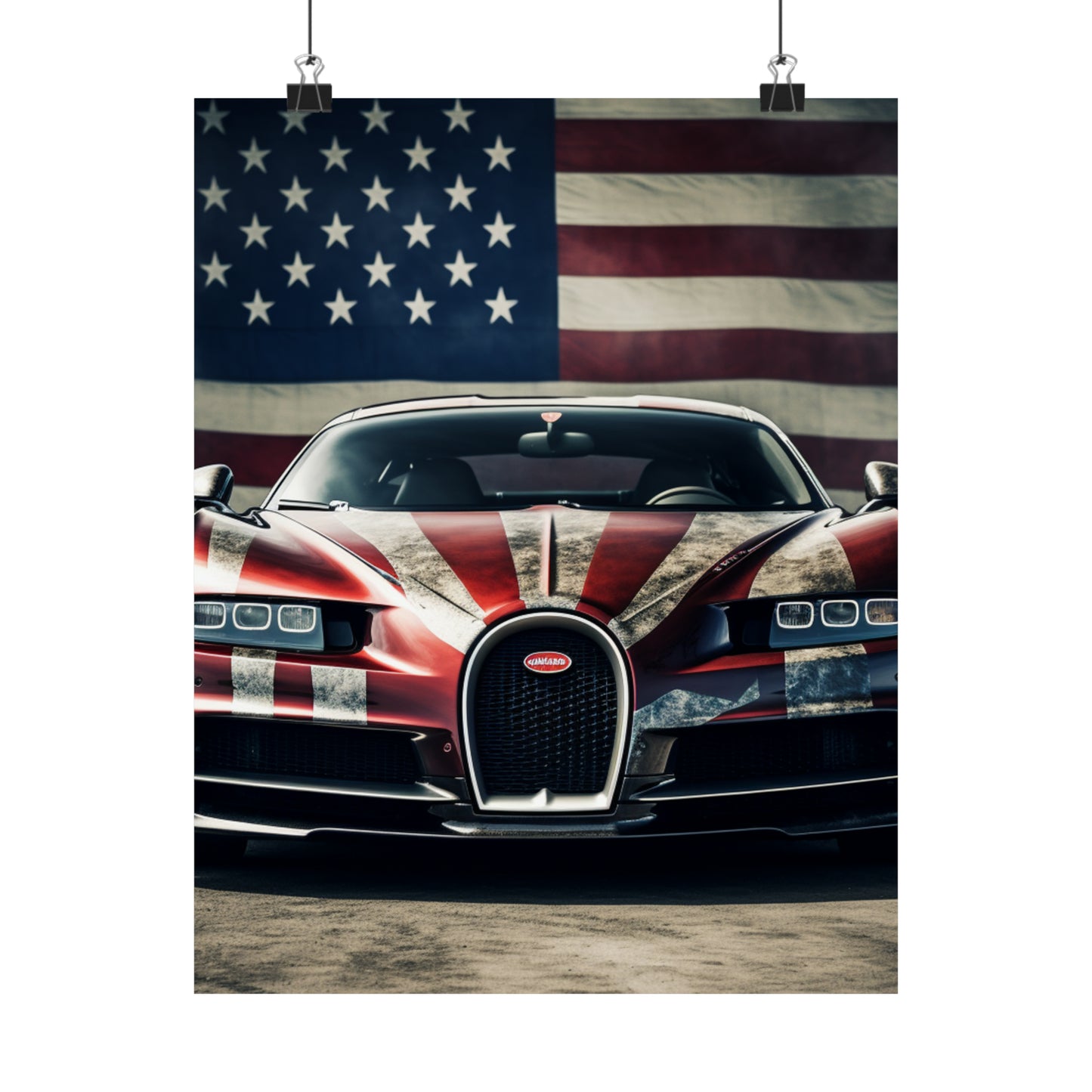 Premium Matte Vertical Posters American Flag Background Bugatti 3