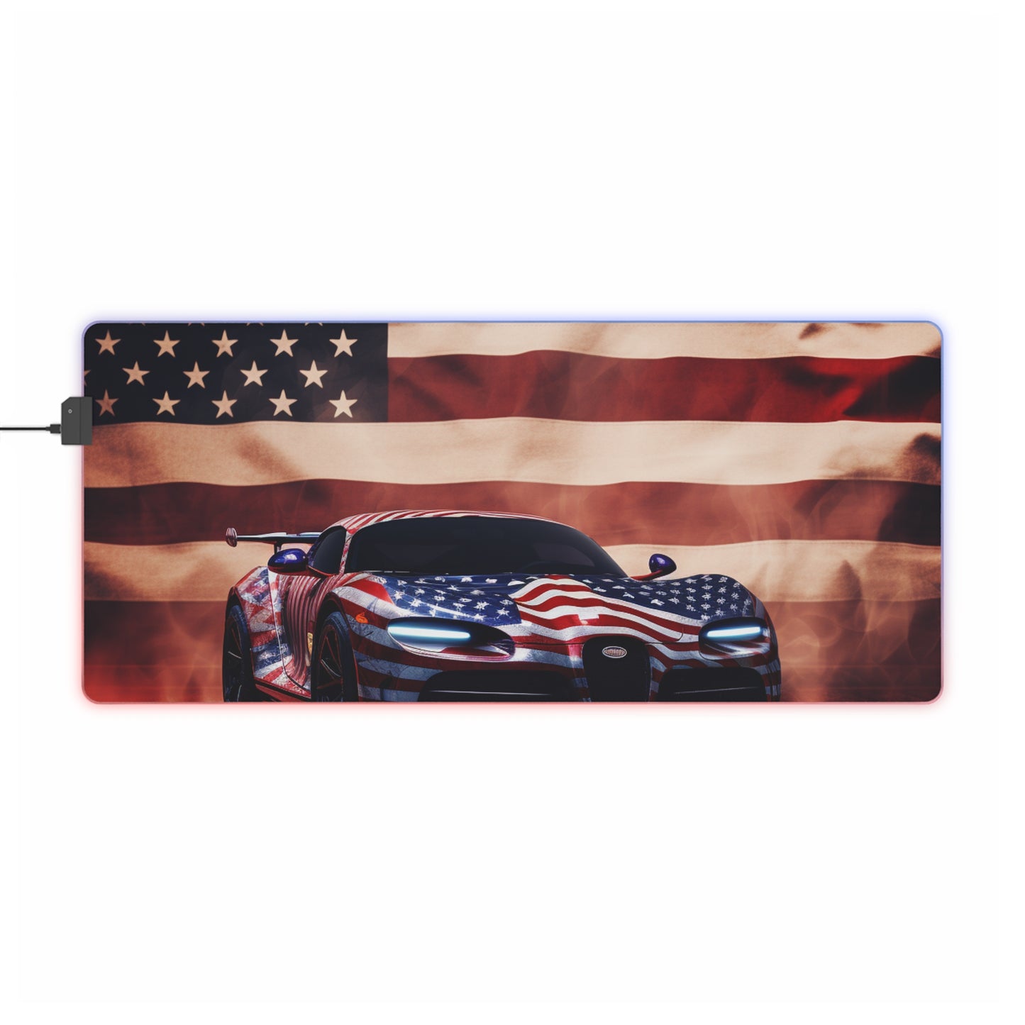 LED Gaming Mouse Pad Abstract American Flag Background Bugatti 2