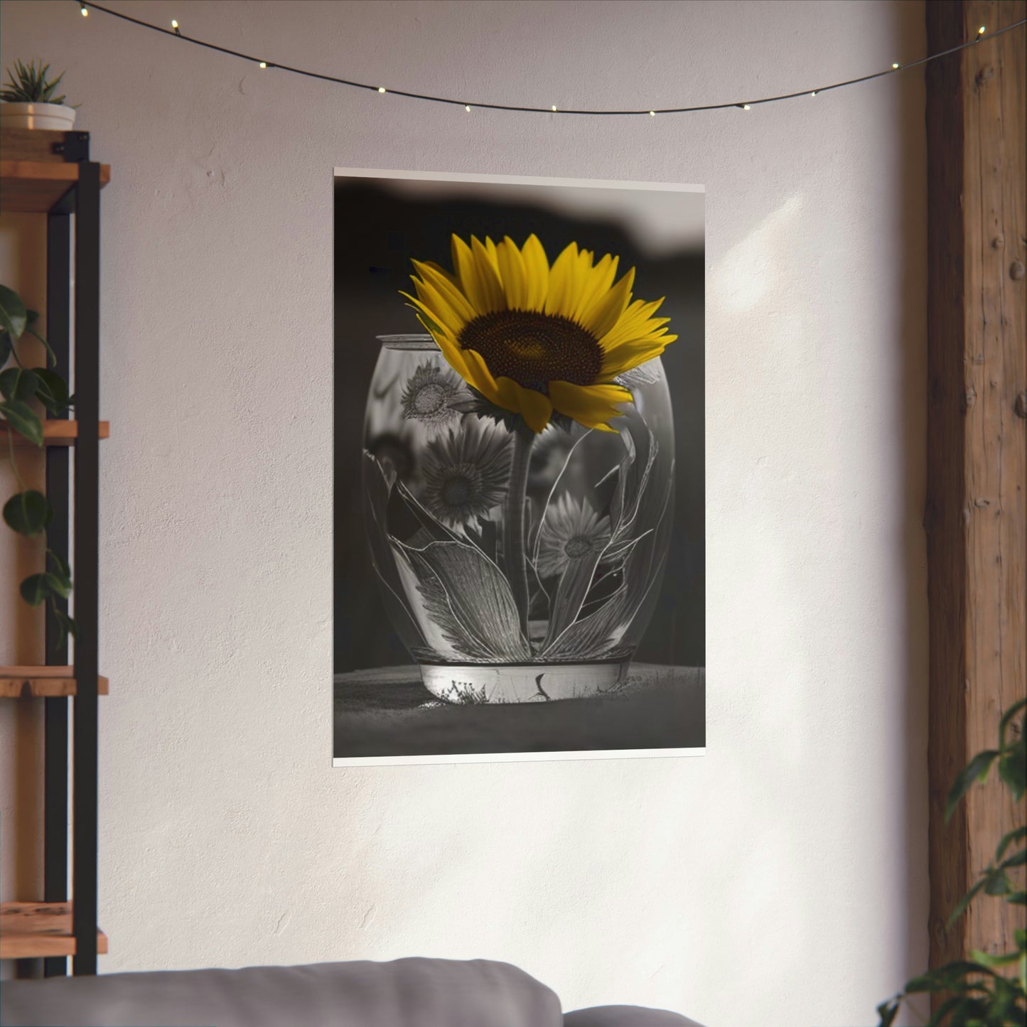 Premium Matte Vertical Posters Yellw Sunflower in a vase 1