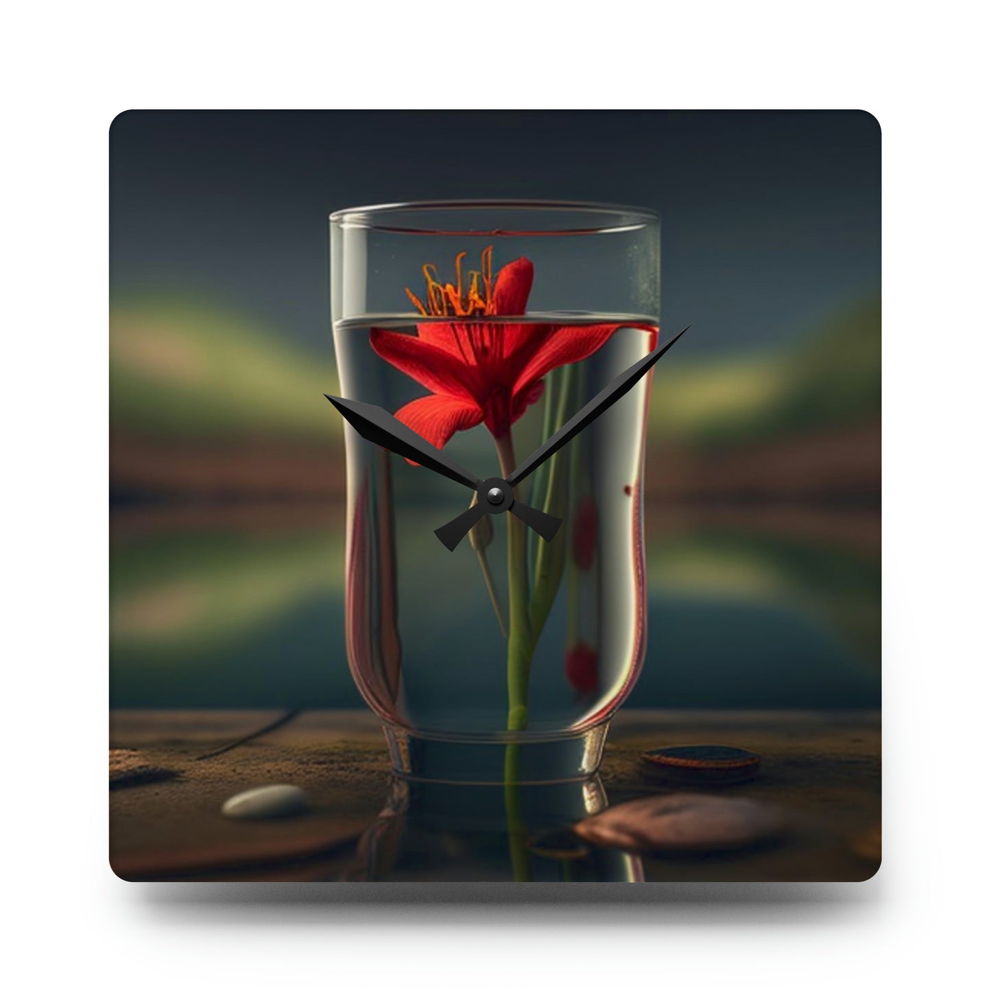 Acrylic Wall Clock Red Lily in a Glass vase 1