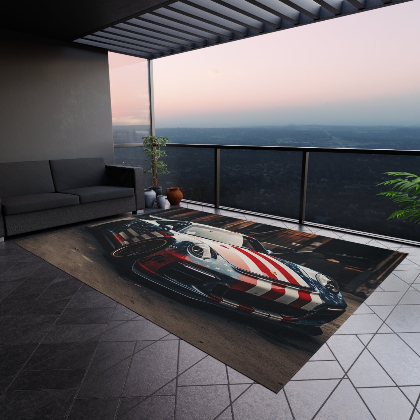 Outdoor Rug  American Flag Porsche 3