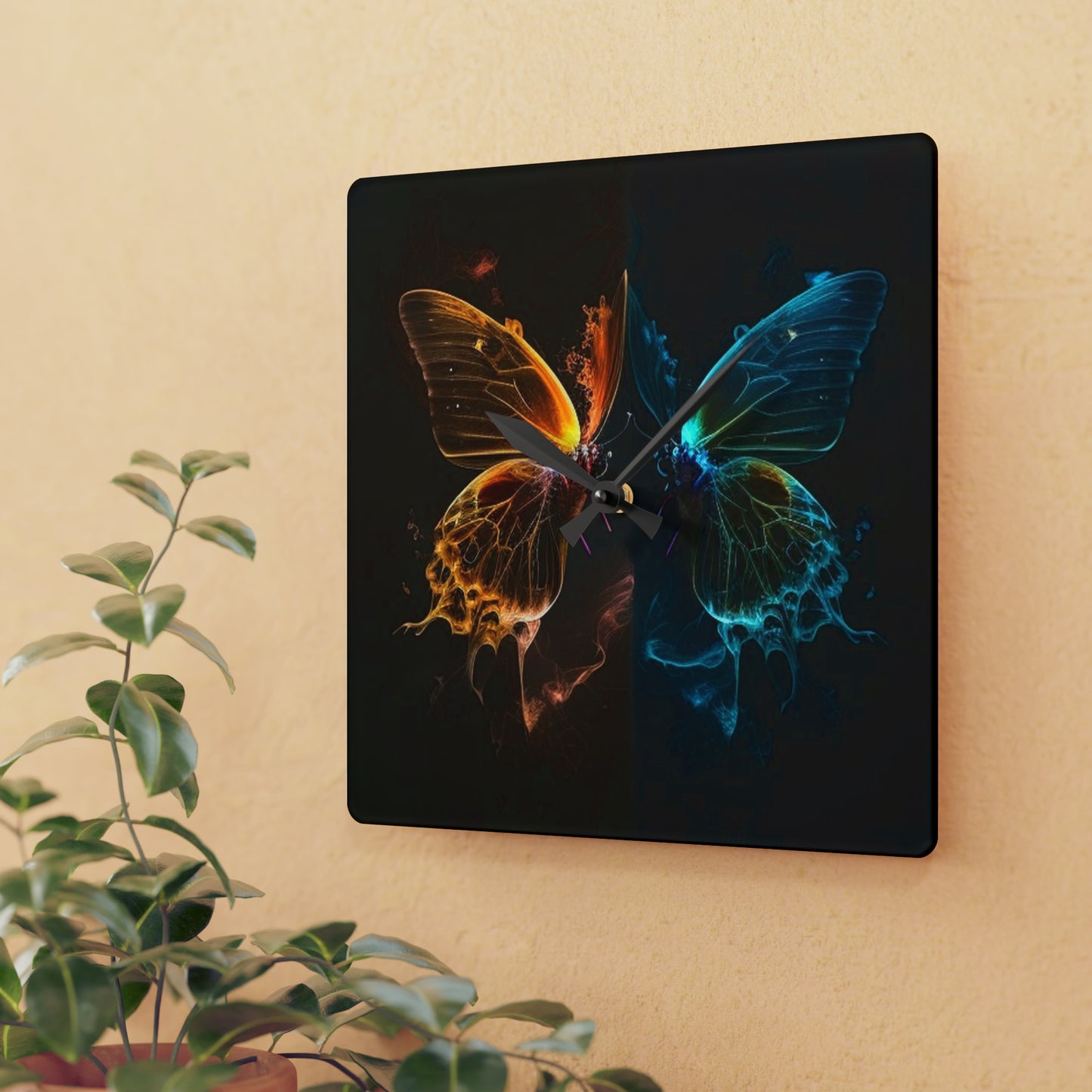 Acrylic Wall Clock Kiss Neon Butterfly 1