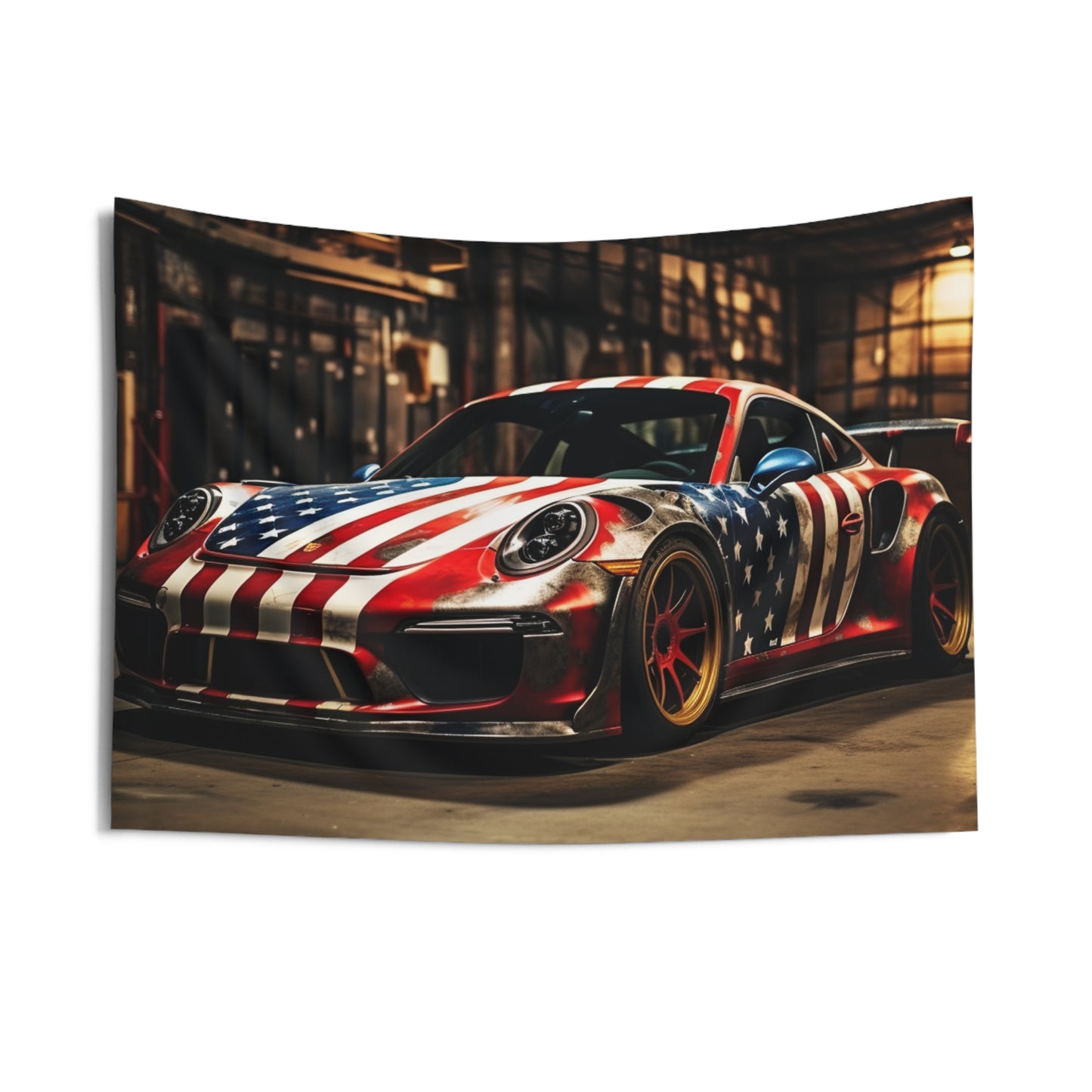 Indoor Wall Tapestries American Flag Porsche 4