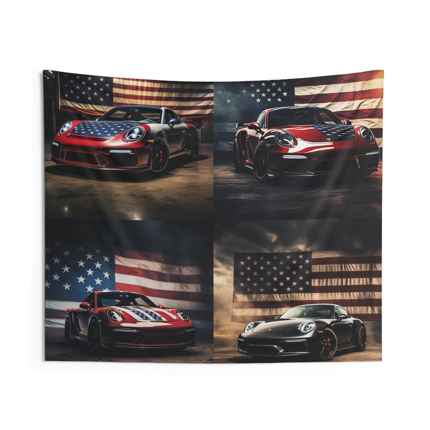 Indoor Wall Tapestries American Flag Background Porsche 5