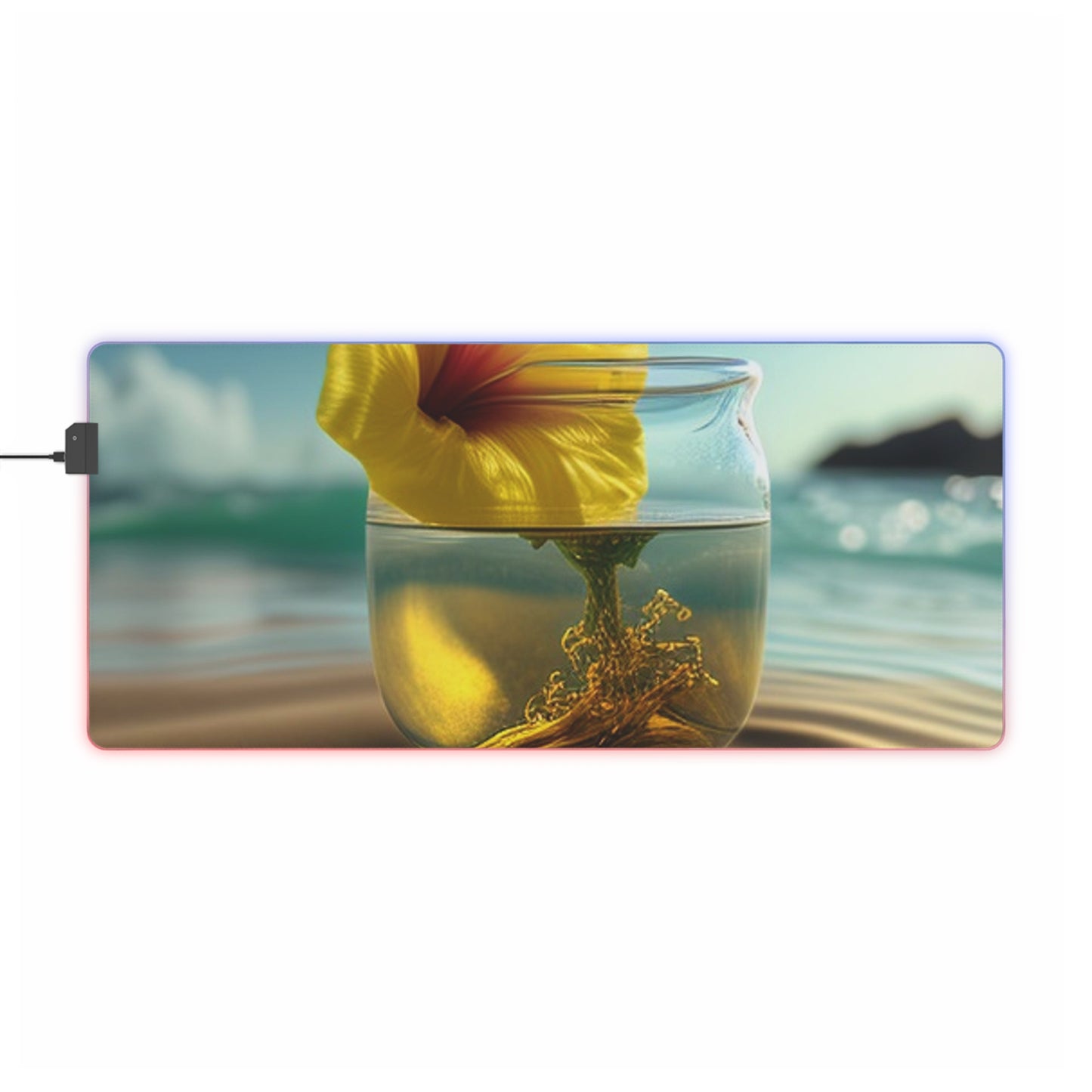 LED Gaming Mouse Pad Yellow Hibiscus glass 1