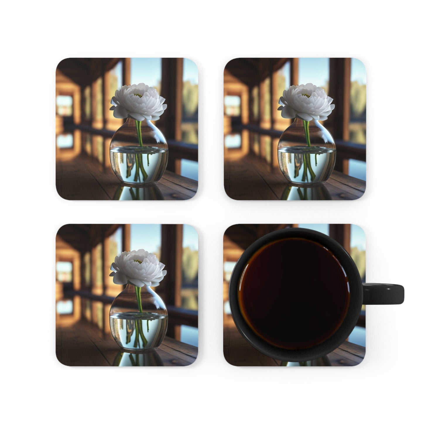 Corkwood Coaster Set White Peony glass vase 3