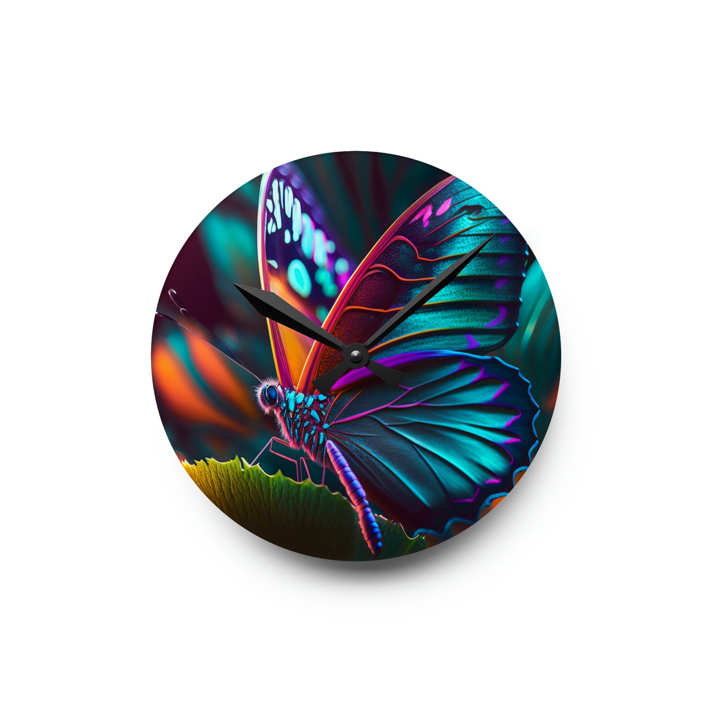 Acrylic Wall Clock Neon Butterfly Macro 1