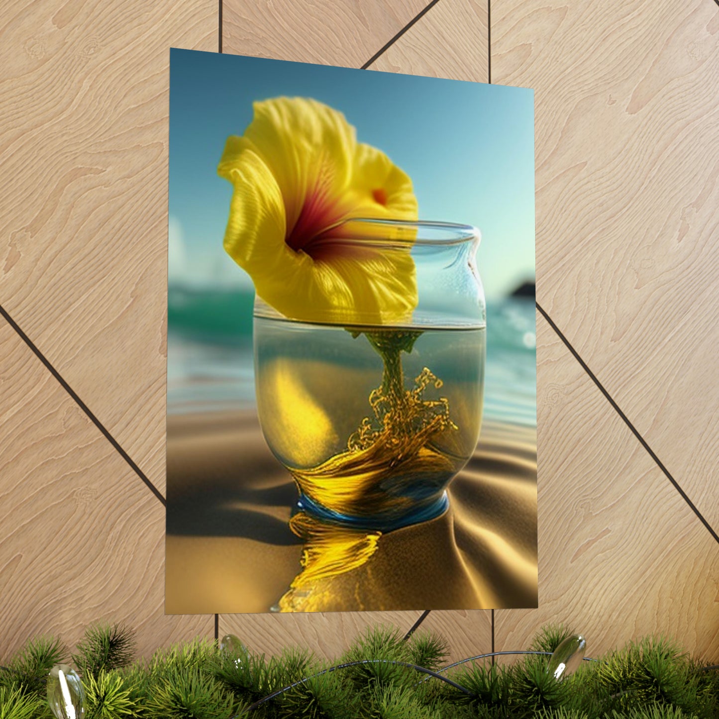 Premium Matte Vertical Posters Yellow Hibiscus glass 1