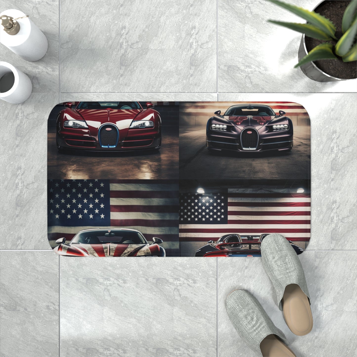 Memory Foam Bath Mat American Flag Background Bugatti 5