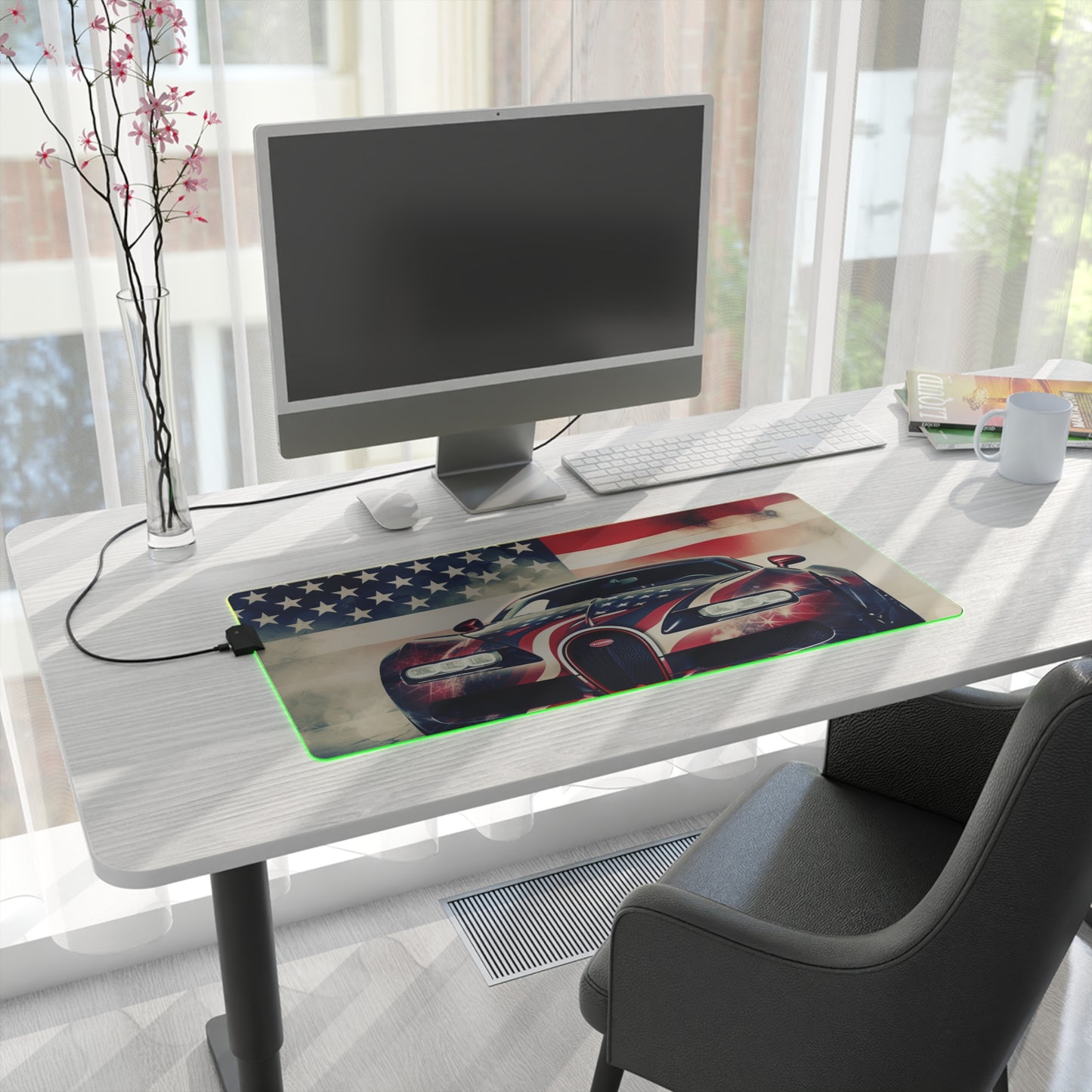 LED Gaming Mouse Pad Abstract American Flag Background Bugatti 1