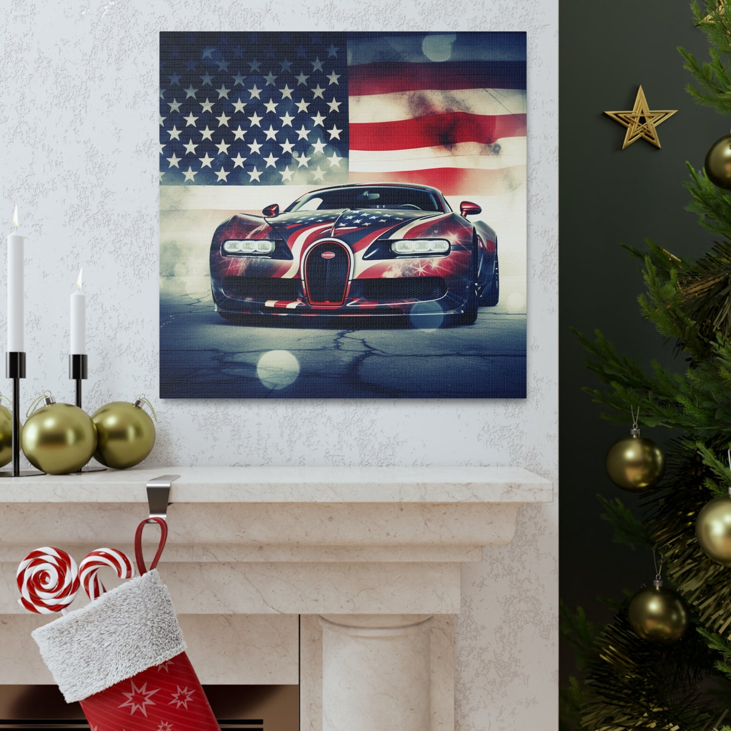 Canvas Gallery Wraps Abstract American Flag Background Bugatti 1