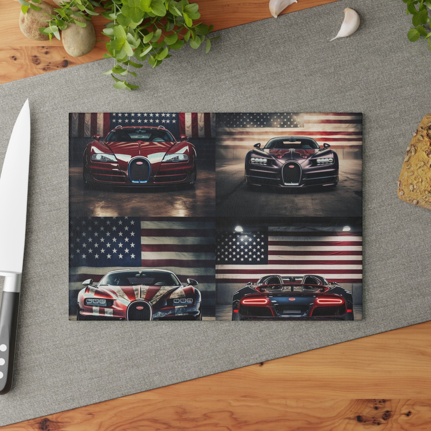 Glass Cutting Board American Flag Background Bugatti 5