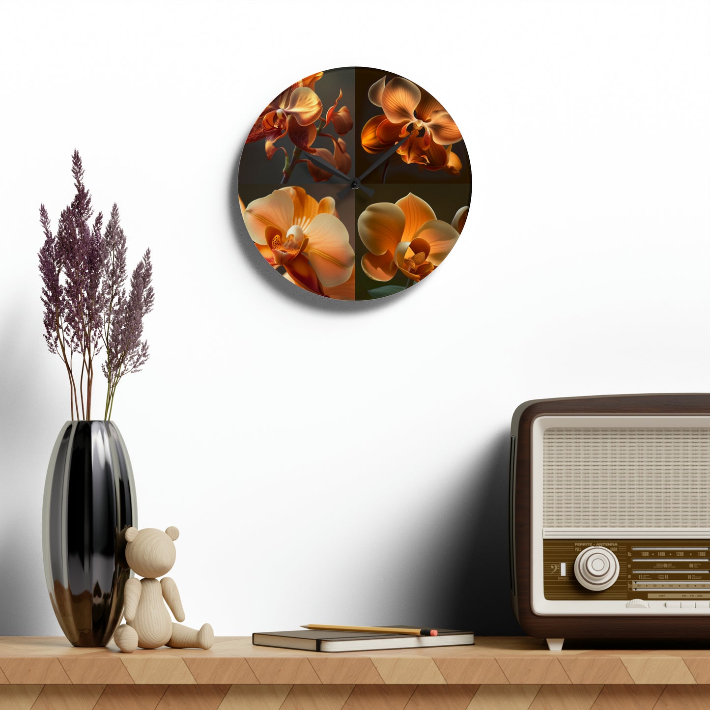 Acrylic Wall Clock Orange Orchid 5