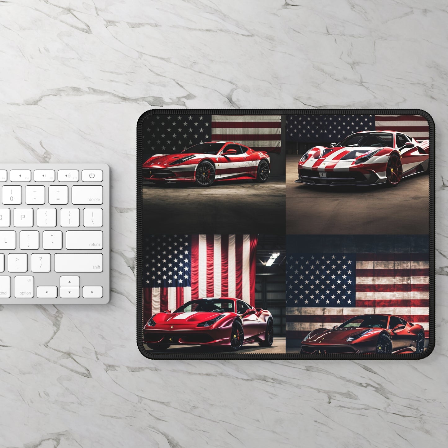 Gaming Mouse Pad  American Flag Background Ferrari 5