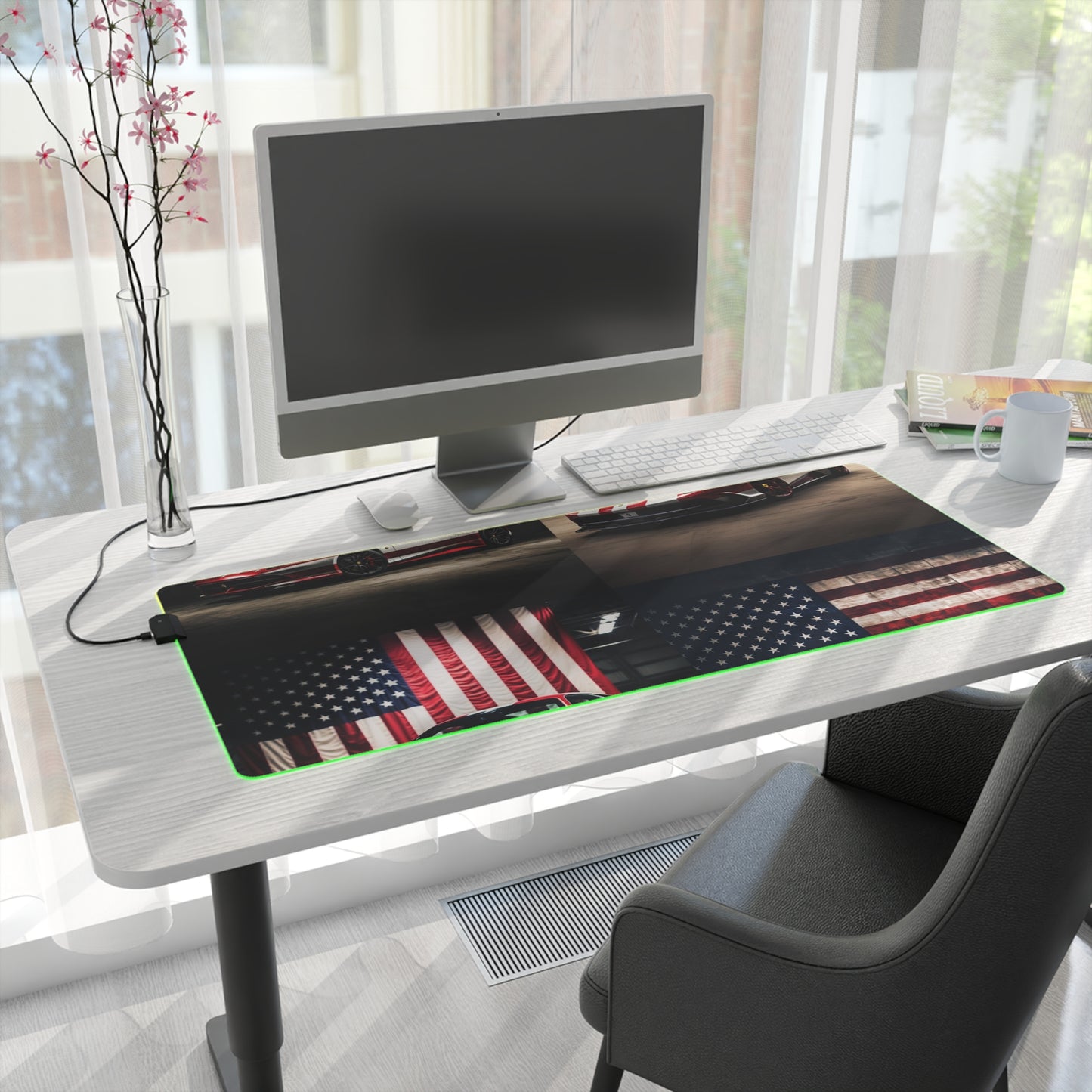 LED Gaming Mouse Pad American Flag Background Ferrari 5