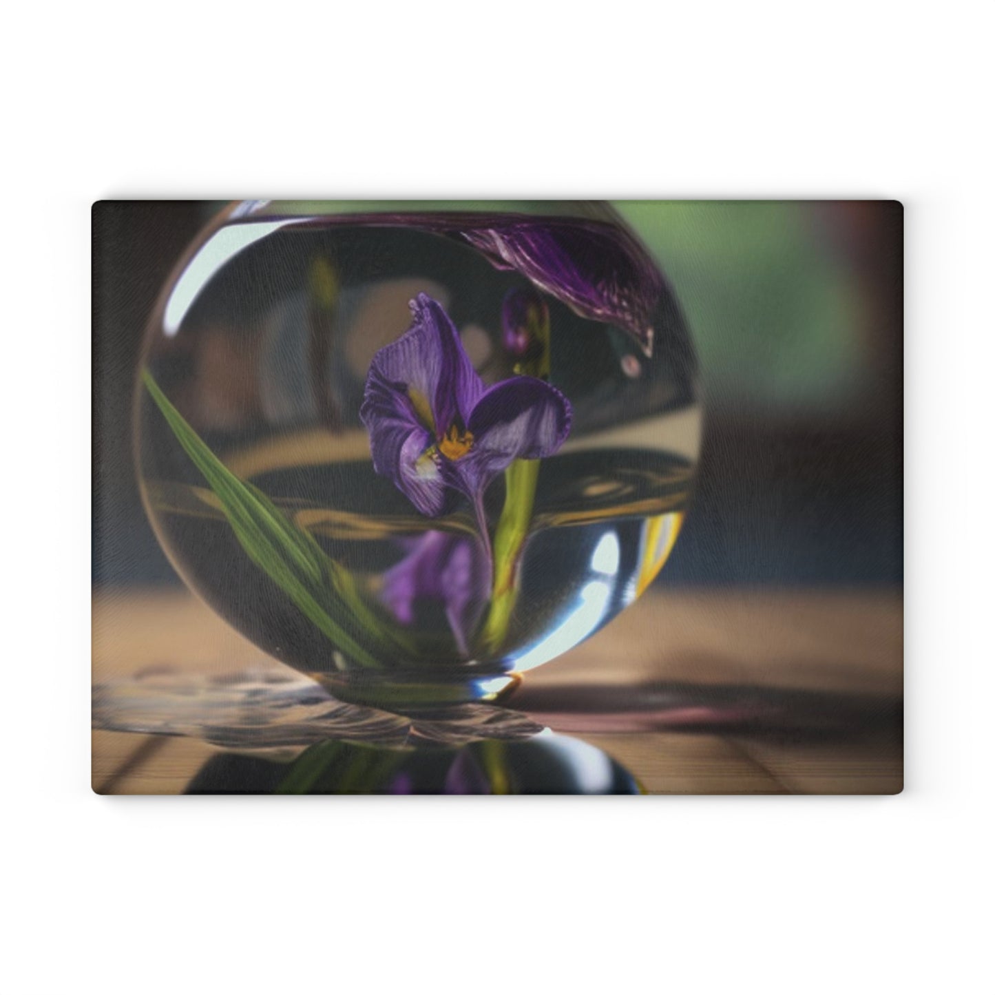 Glass Cutting Board Purple Iris in a vase 1