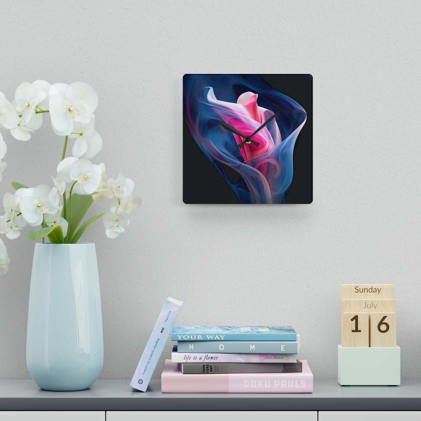 Acrylic Wall Clock Pink & Blue Tulip Rose 3