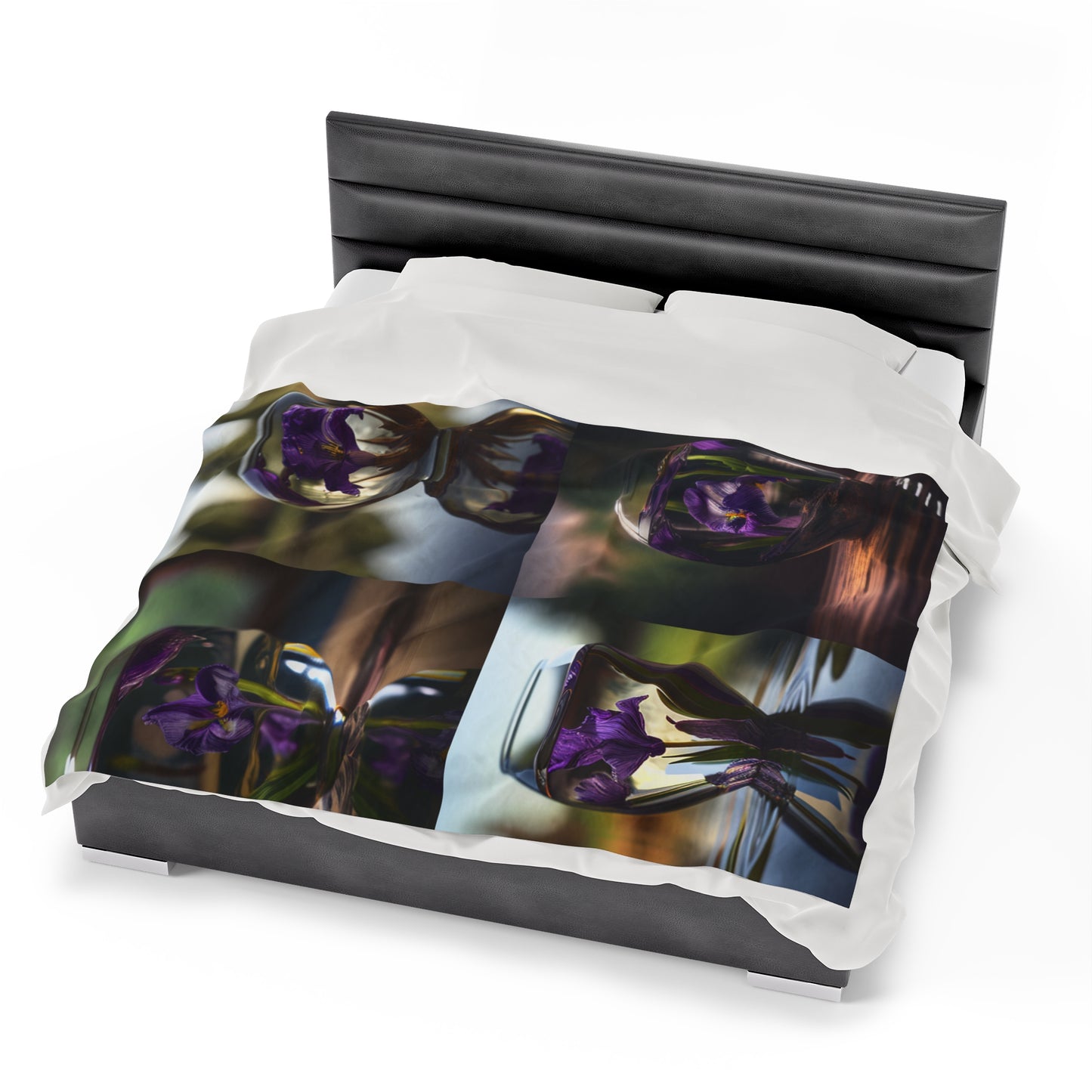 Velveteen Plush Blanket Purple Iris in a vase 5