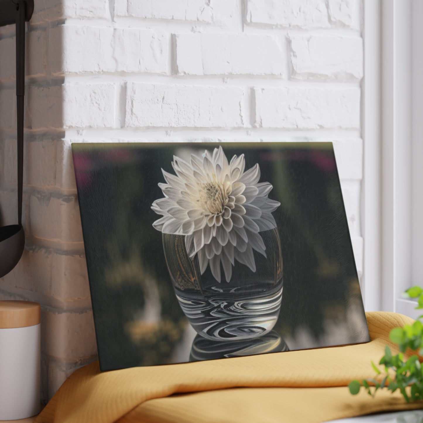 Glass Cutting Board White Dahlia 2