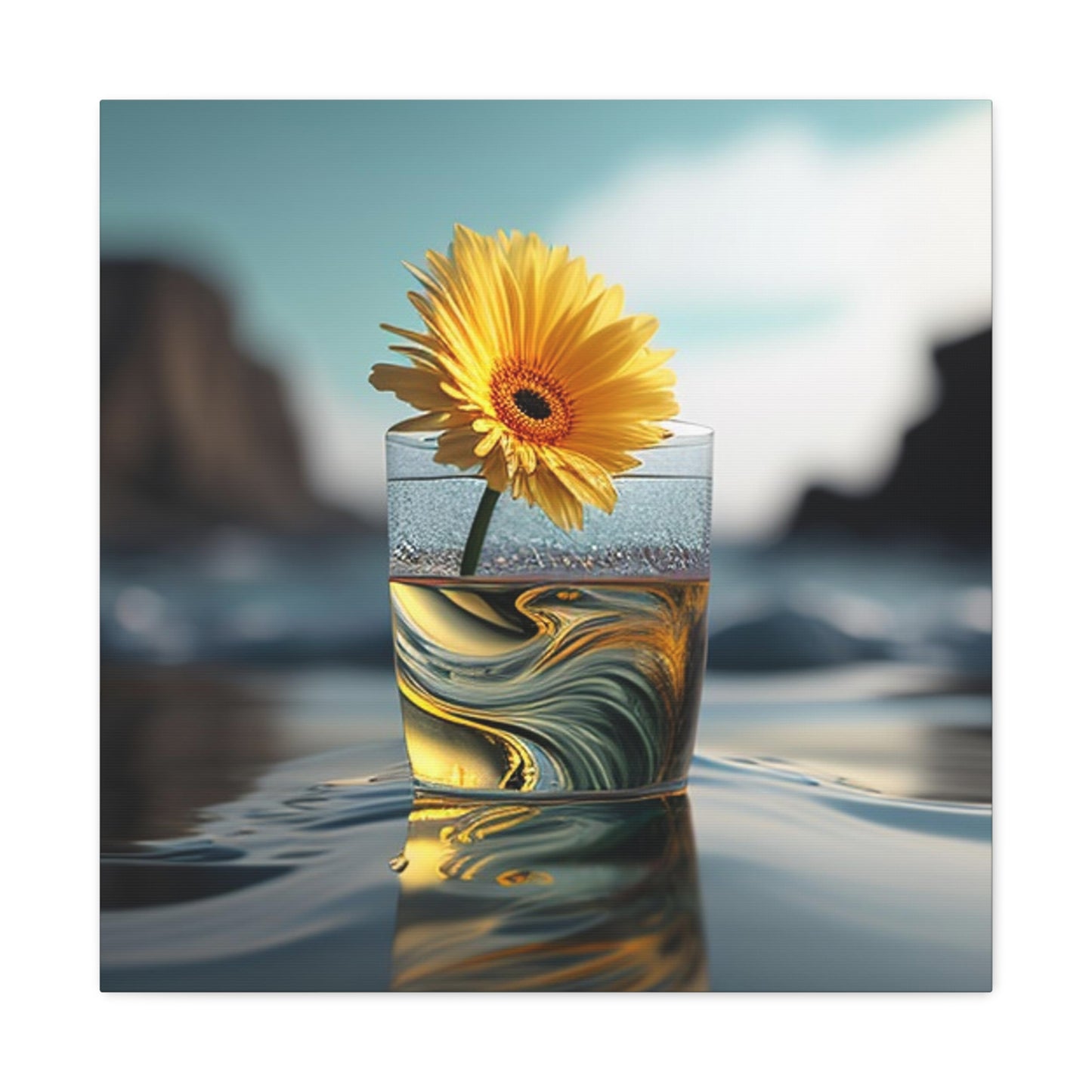 Canvas Gallery Wraps yello Gerbera glass 2