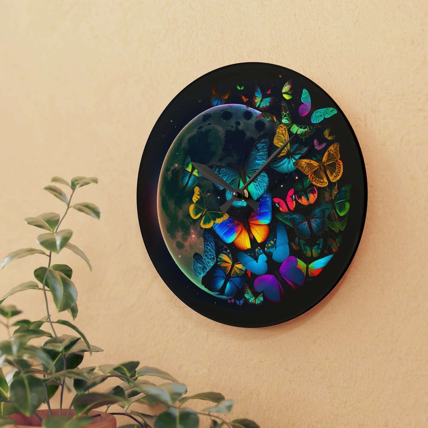 Acrylic Wall Clock Moon Butterfly 2