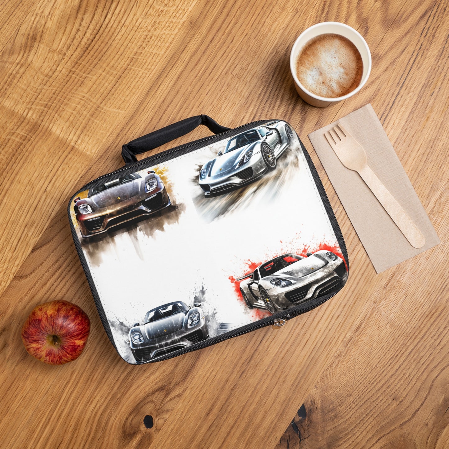Lunch Bag 918 Spyder white background driving fast with water splashing 5