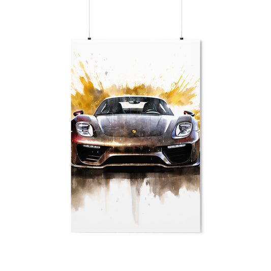 Premium Matte Vertical Posters 918 Spyder white background driving fast with water splashing 1