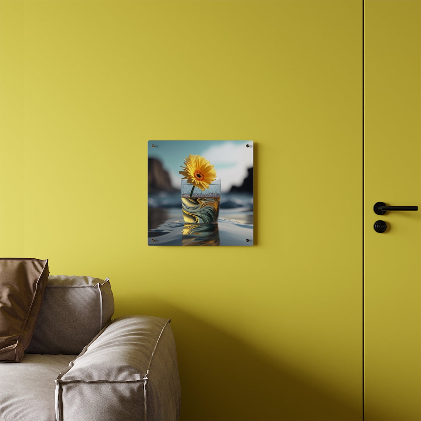 Acrylic Wall Art Panels yello Gerbera glass 2