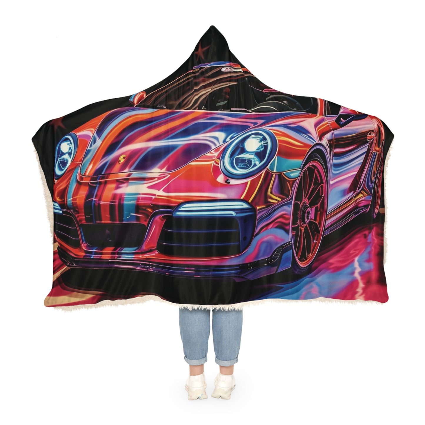 Snuggle Hooded Blanket American Flag Colored Porsche 3