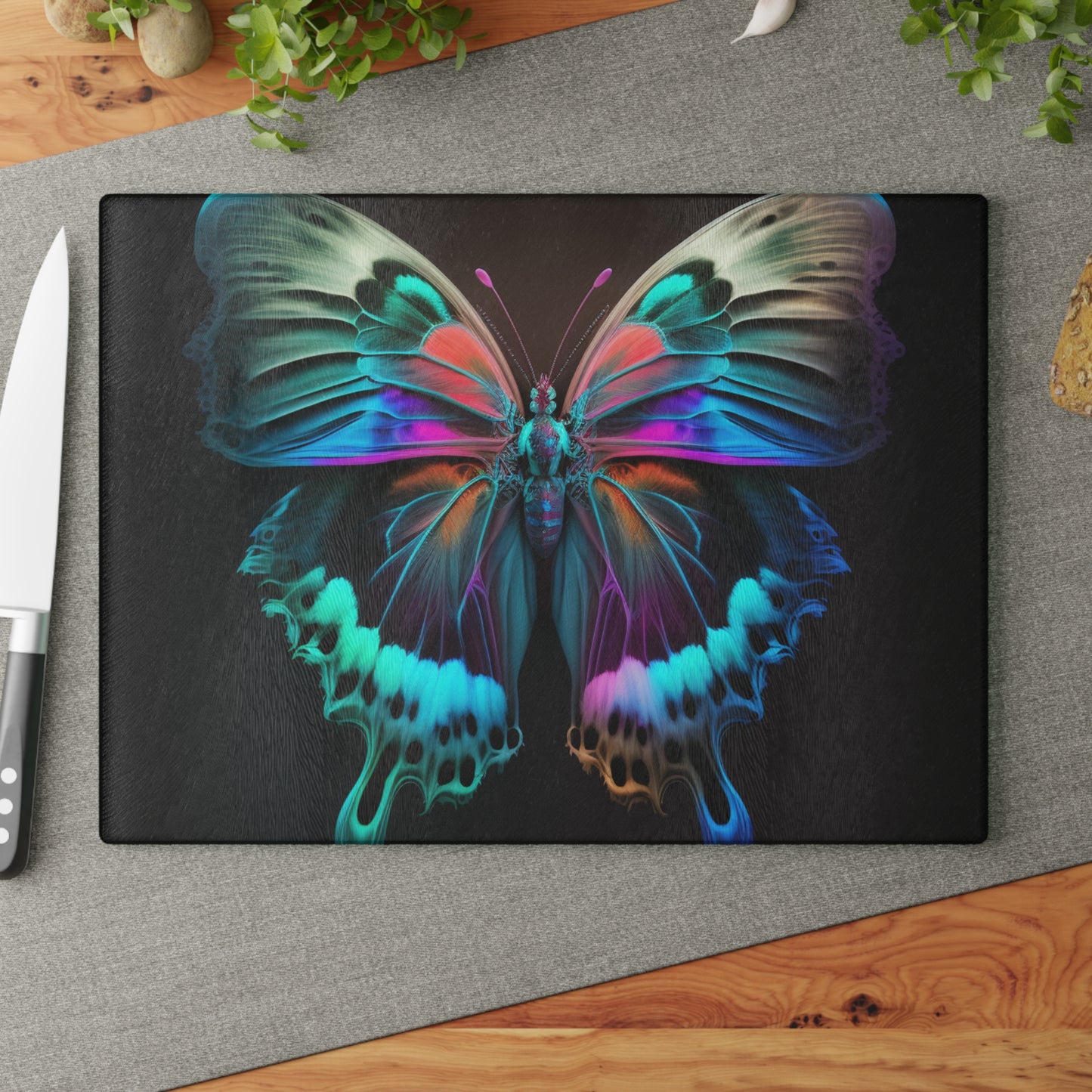 Glass Cutting Board Raw Hyper Color Butterfly 2