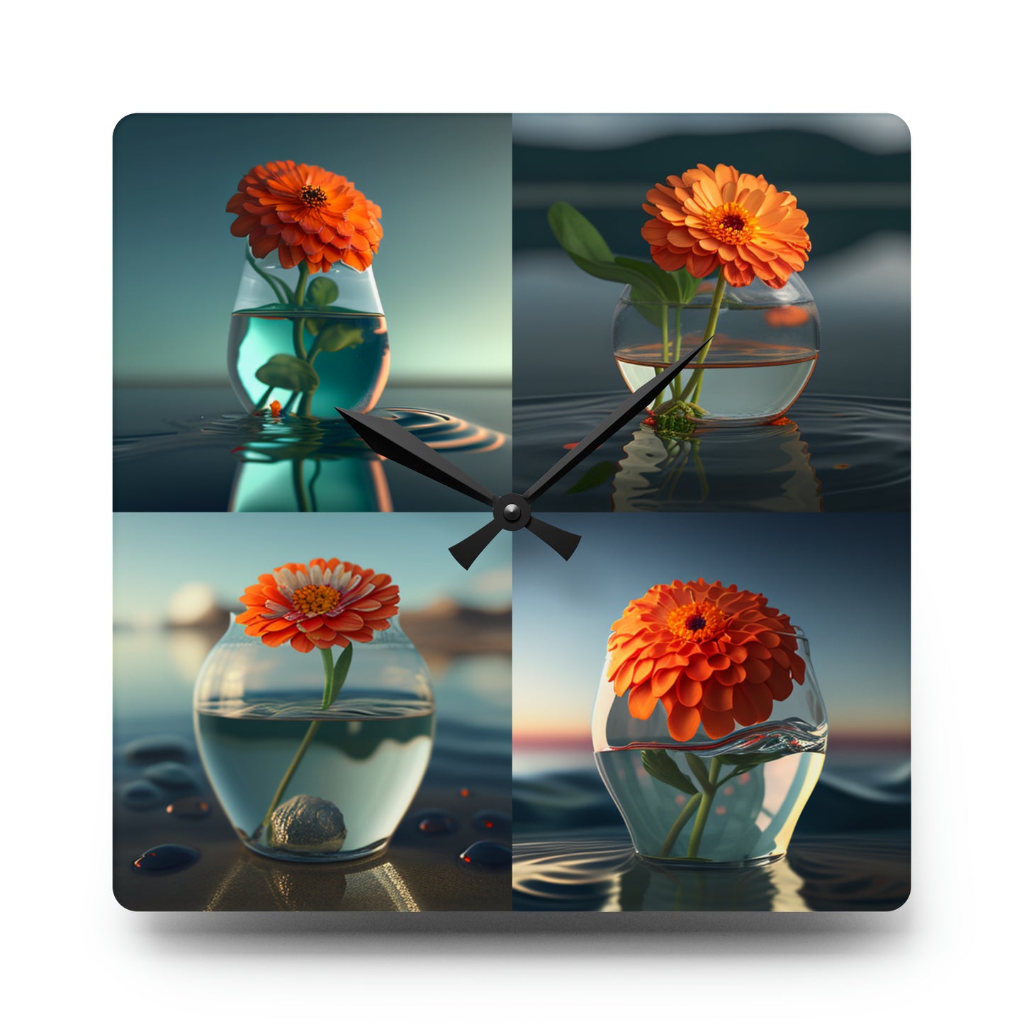 Acrylic Wall Clock Orange Zinnia 5