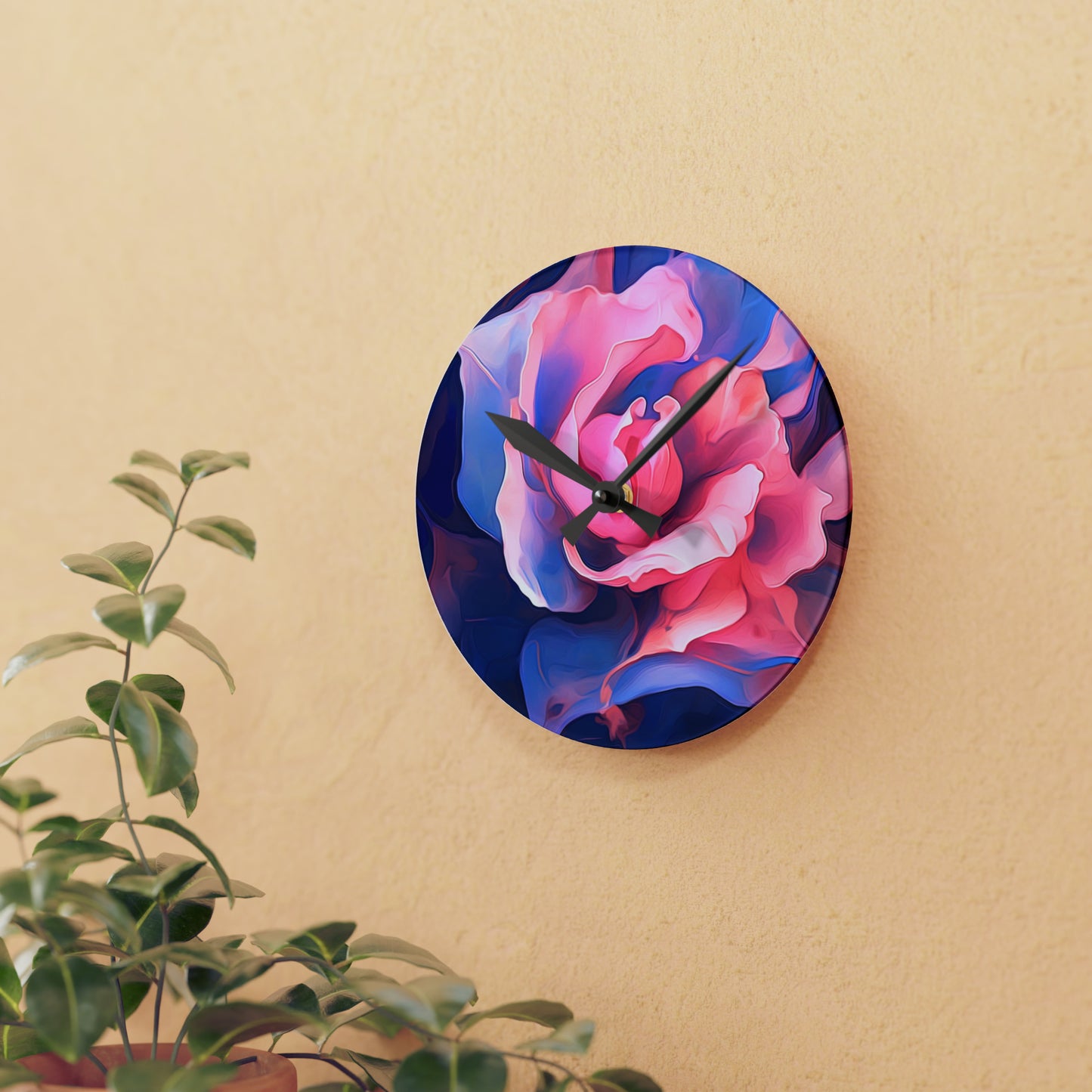 Acrylic Wall Clock Pink & Blue Tulip Rose 1