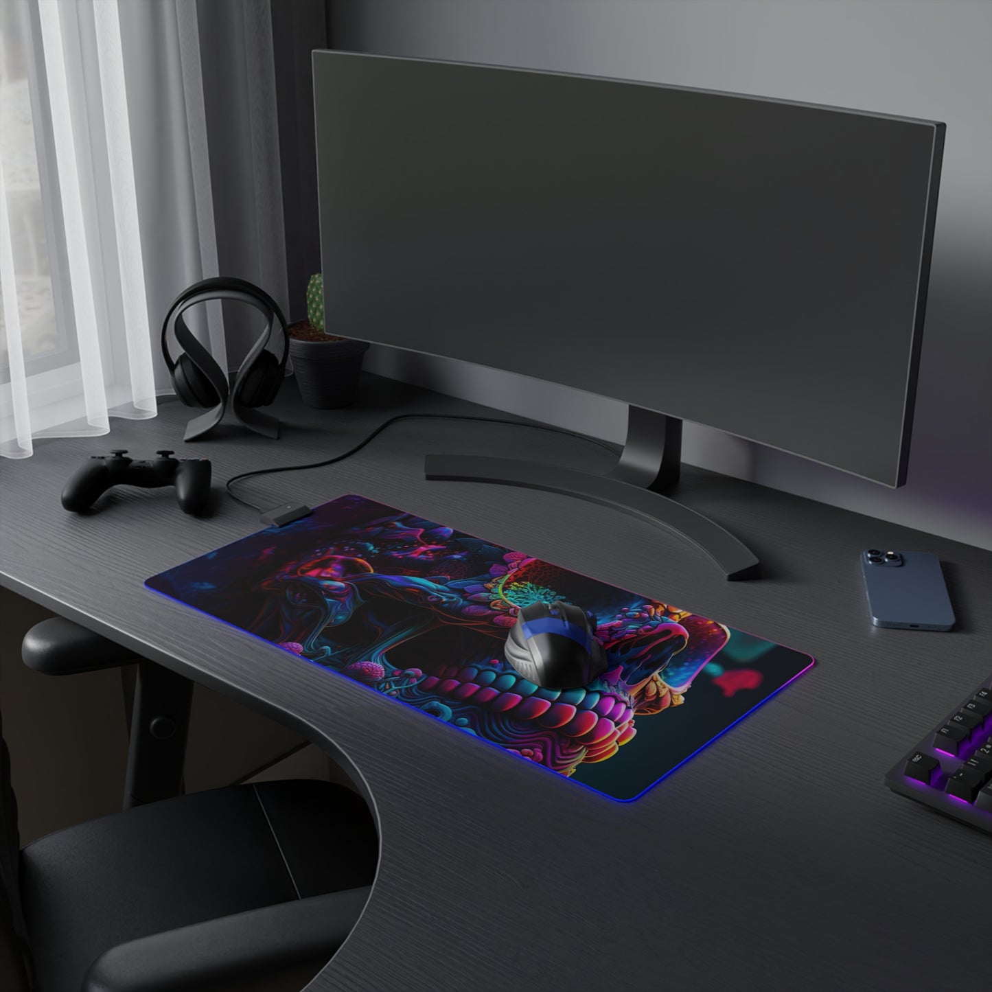 LED Gaming Mouse Pad Florescent Skull Death 3