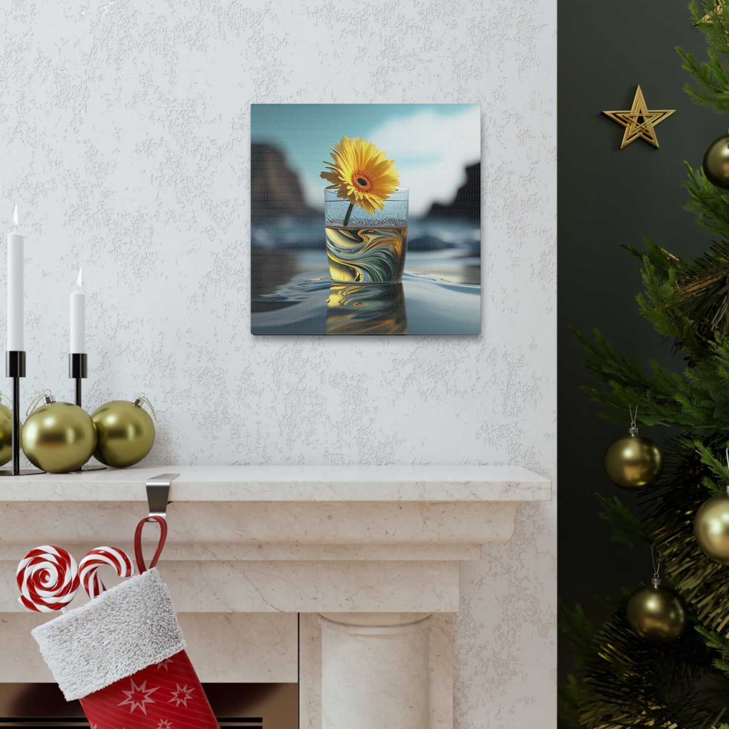 Canvas Gallery Wraps yello Gerbera glass 2
