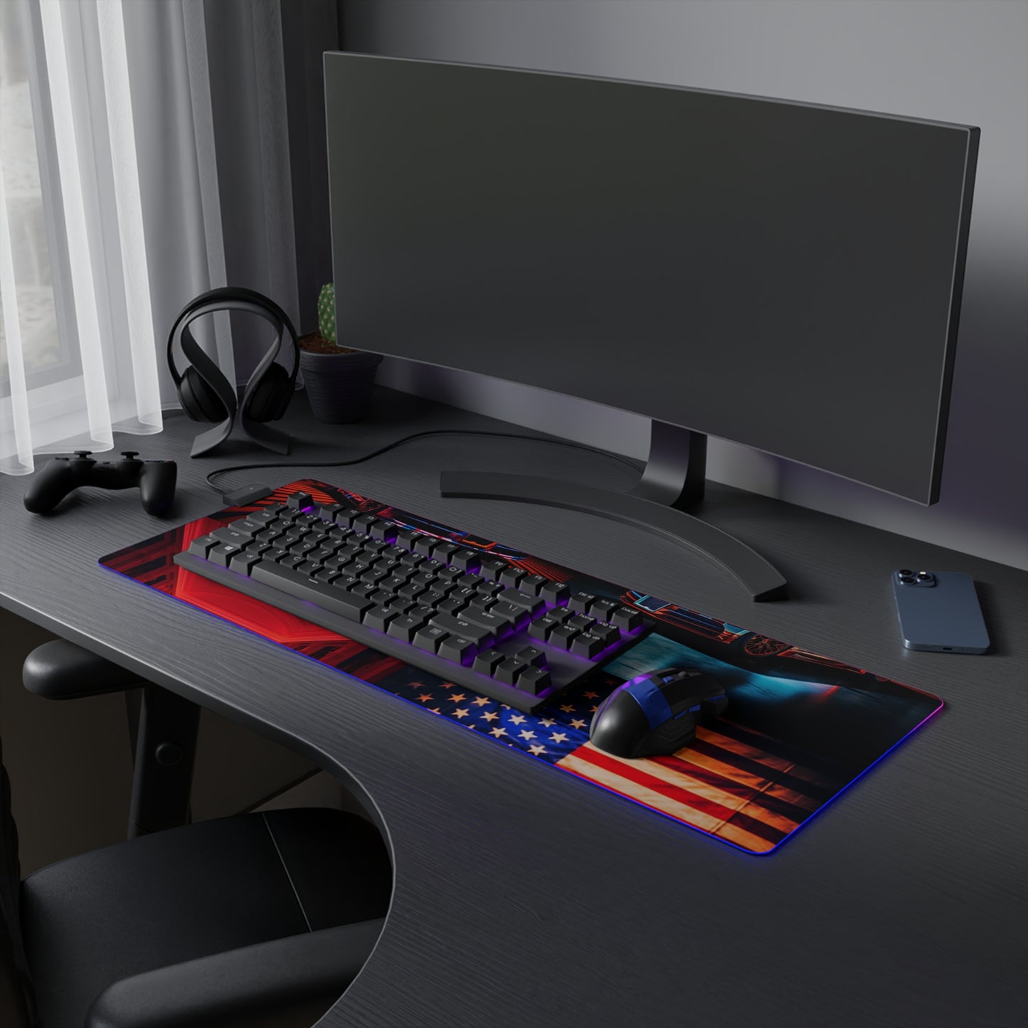 LED Gaming Mouse Pad Macro Bugatti American Flag 5