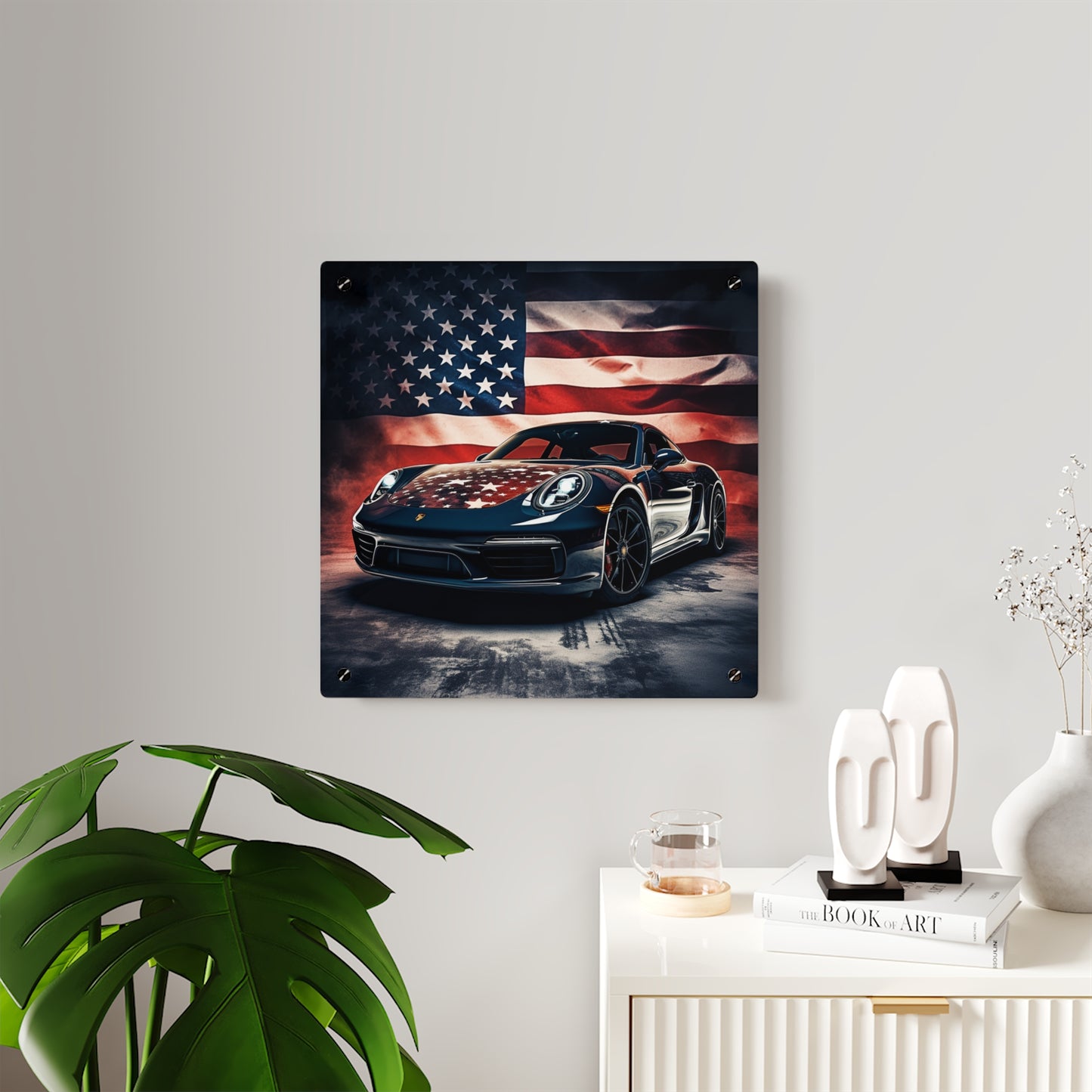 Acrylic Wall Art Panels Abstract American Flag Background Porsche 2