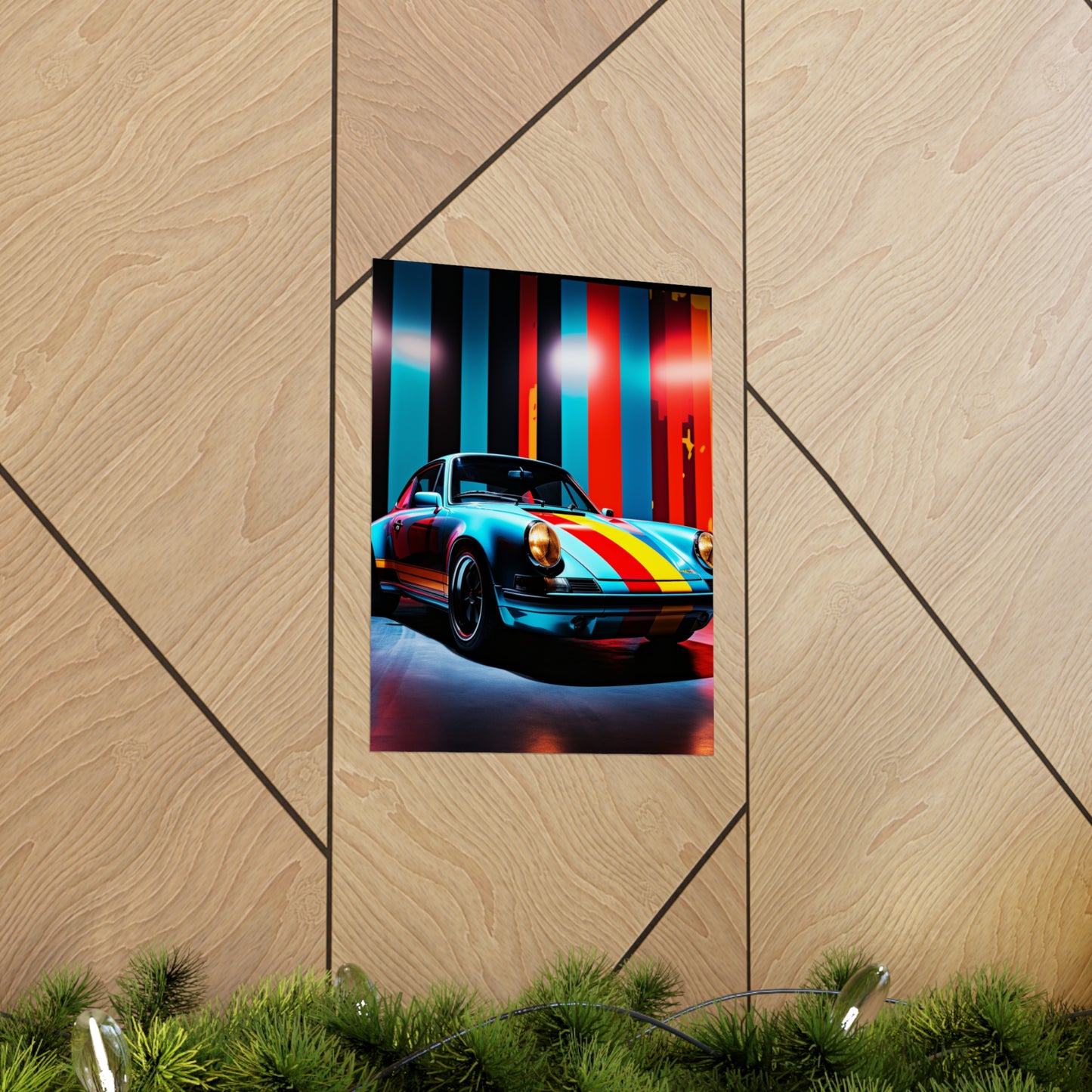 Premium Matte Vertical Posters Macro American Flag Porsche 3