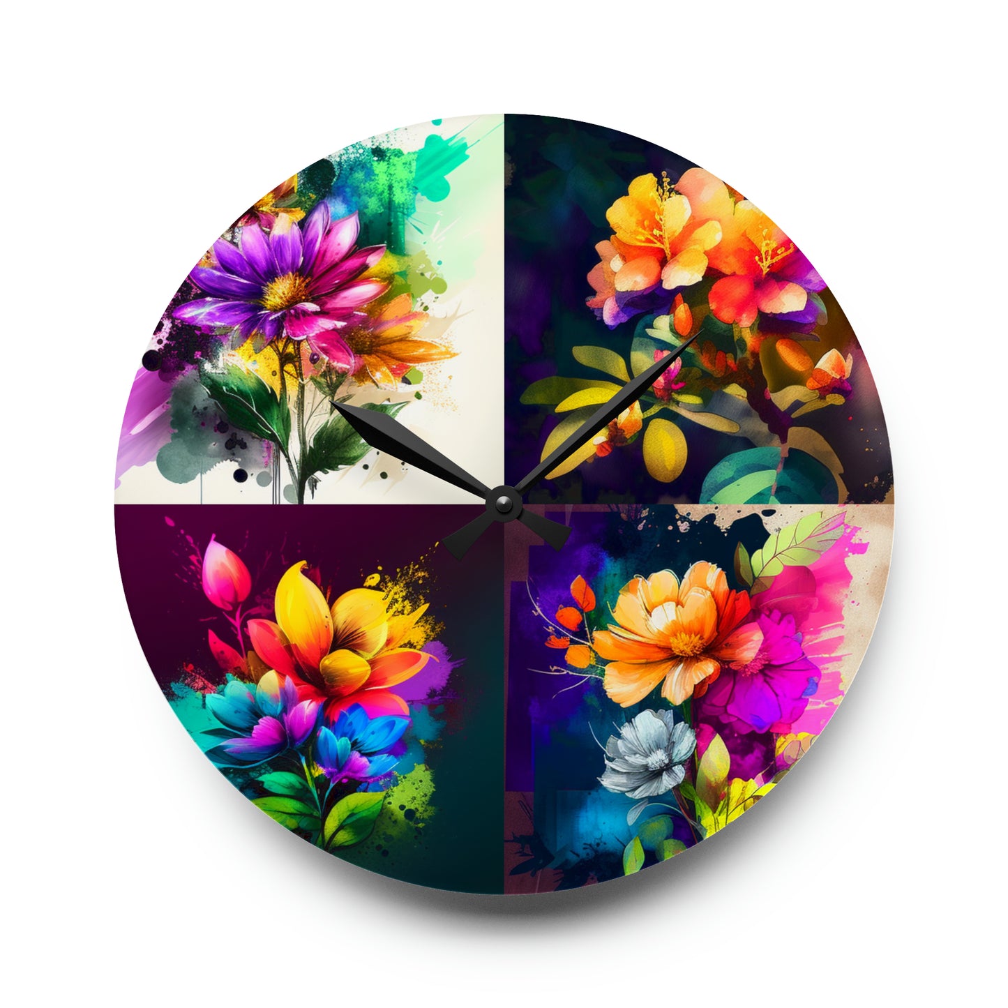 Acrylic Wall Clock Bright Spring Flowers 5