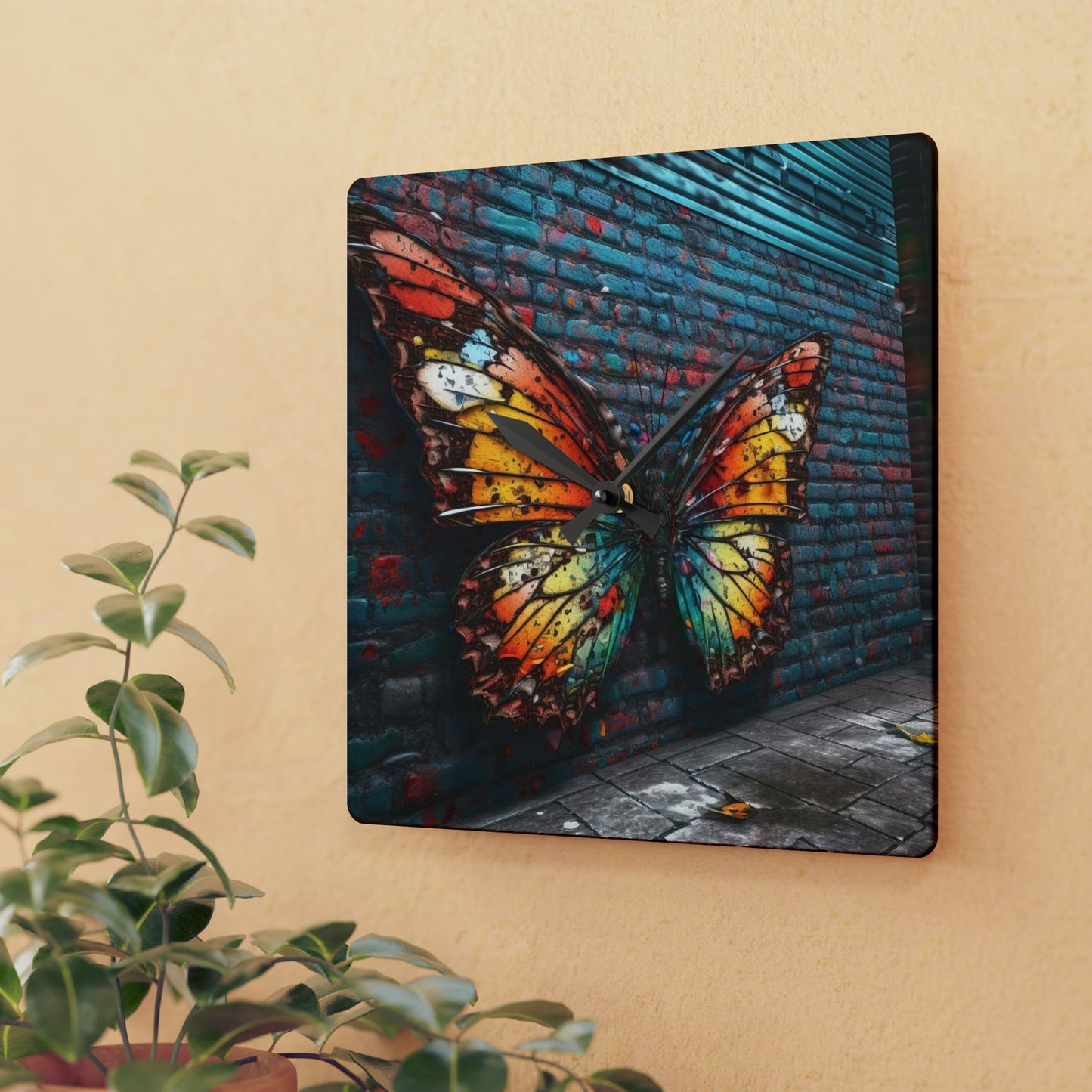 Acrylic Wall Clock Liquid Street Butterfly 2