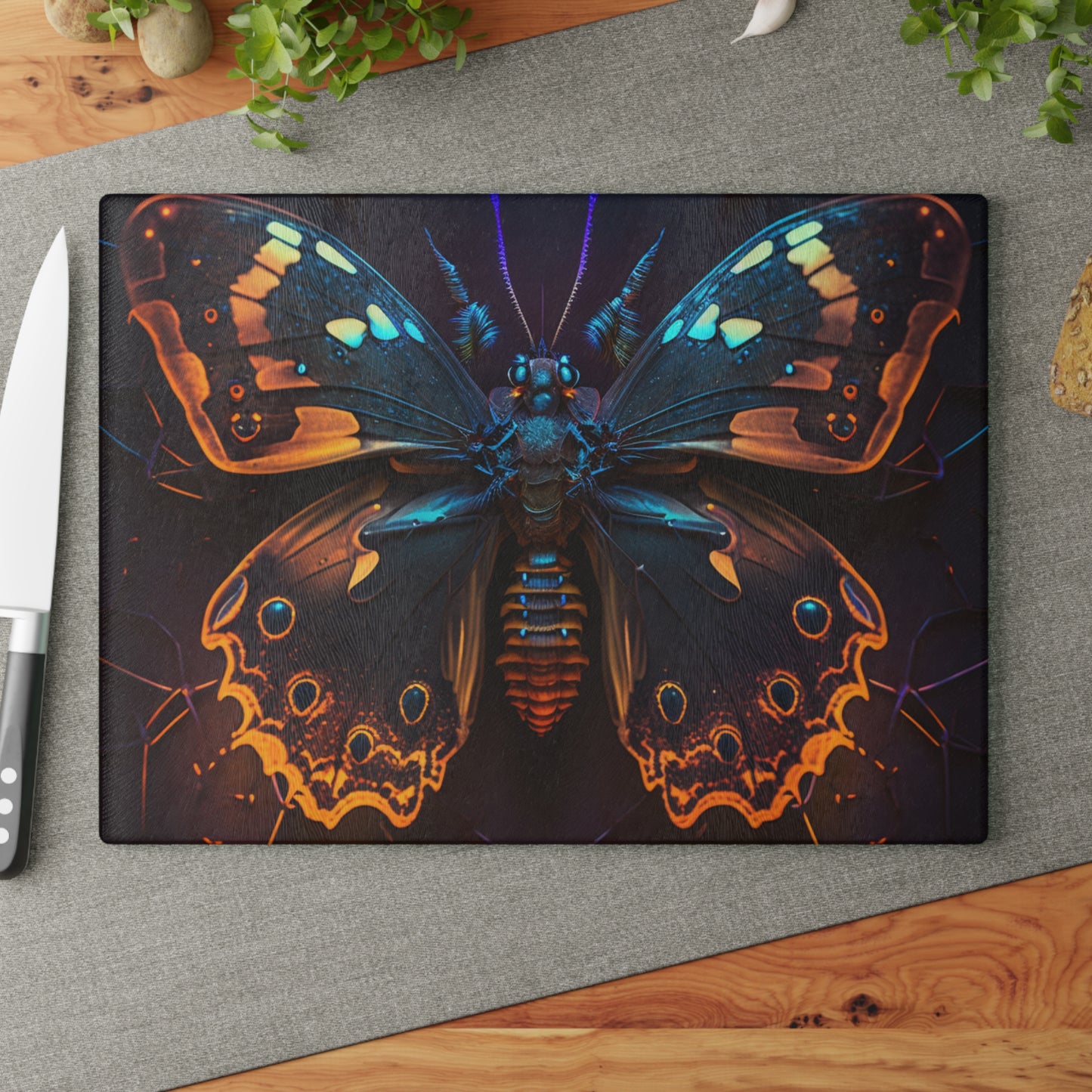 Glass Cutting Board Neon Hue Butterfly 2