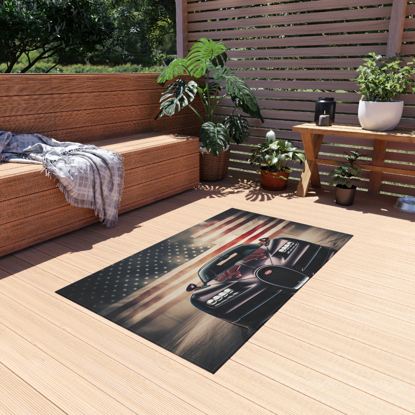 Outdoor Rug  American Flag Background Bugatti 2