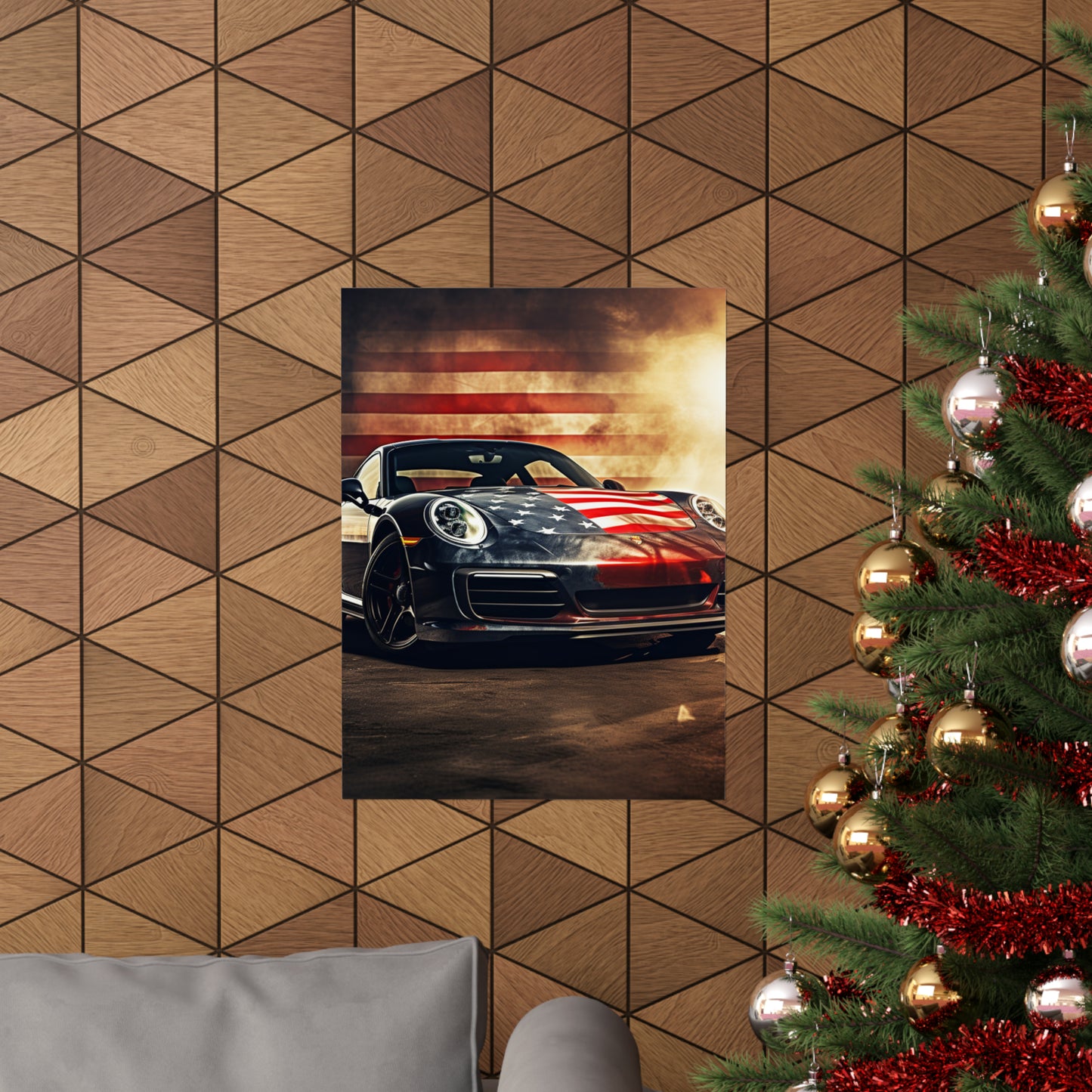 Premium Matte Vertical Posters Abstract American Flag Background Porsche 1