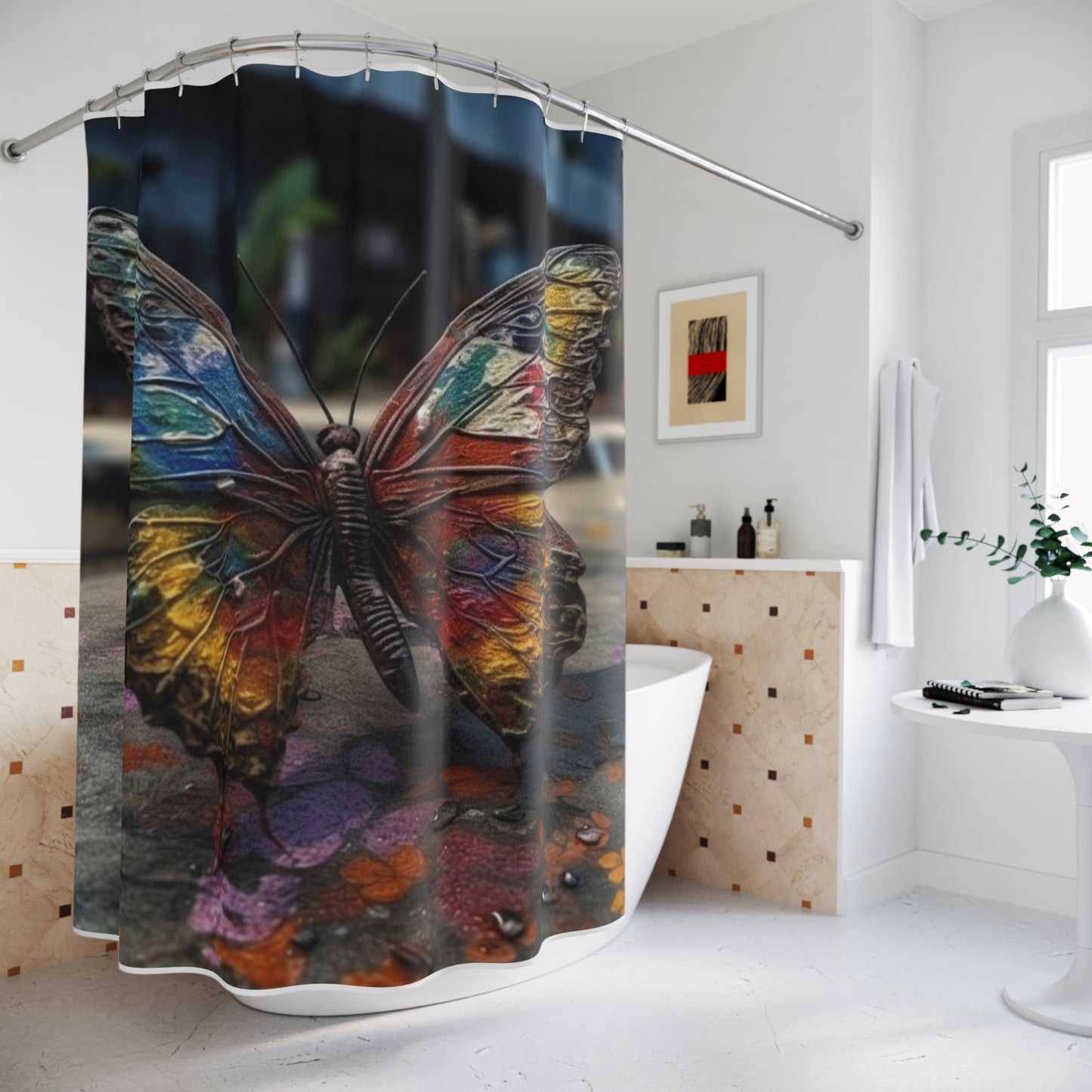 Polyester Shower Curtain Liquid Street Butterfly 3