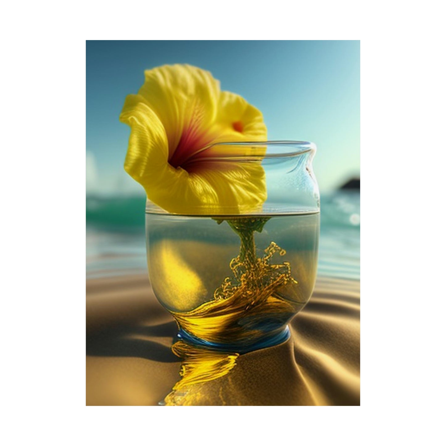 Premium Matte Vertical Posters Yellow Hibiscus glass 1