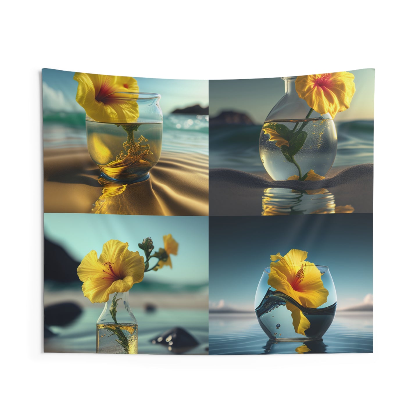Indoor Wall Tapestries Yellow Hibiscus glass 5