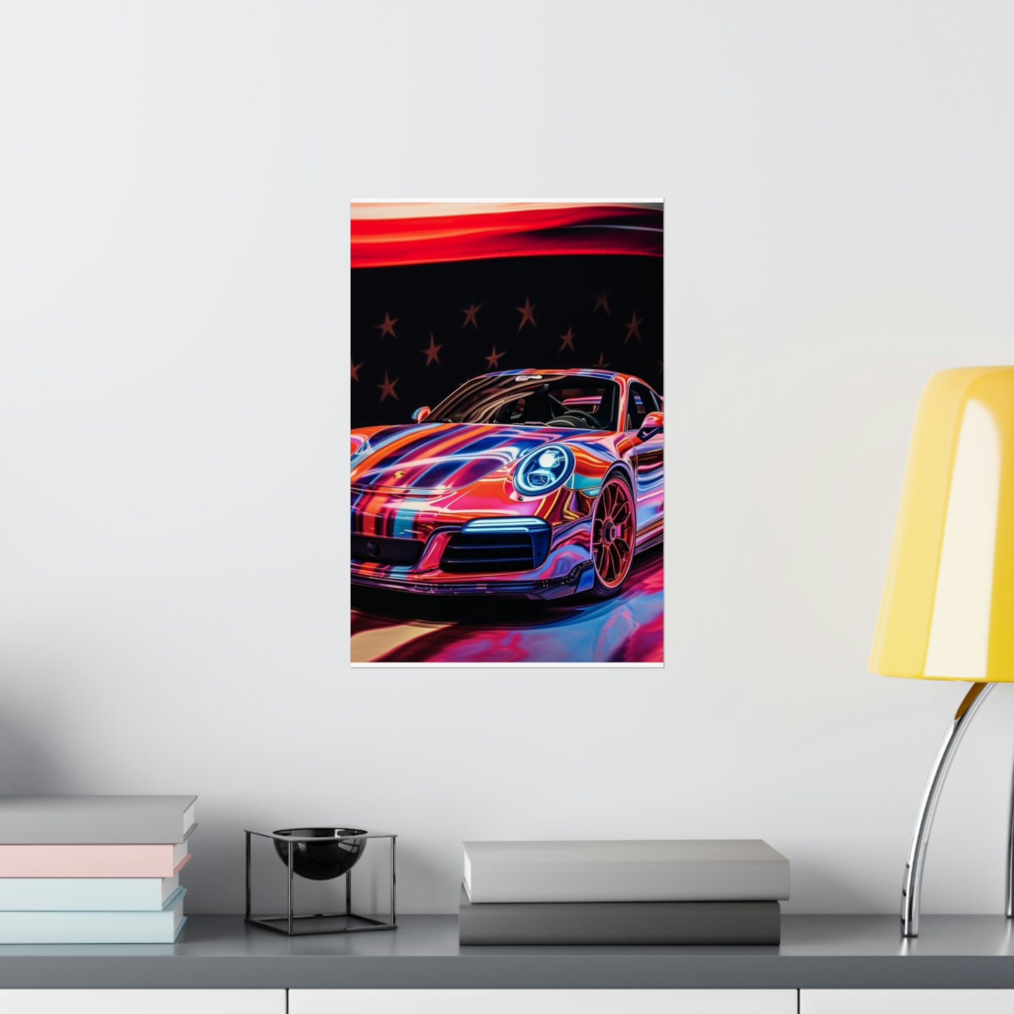 Premium Matte Vertical Posters American Flag Colored Porsche 2