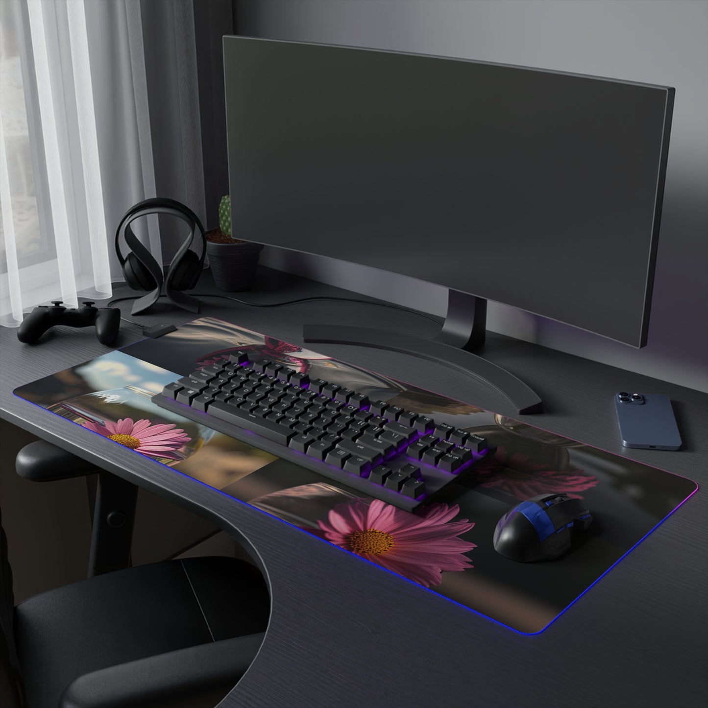 LED Gaming Mouse Pad Pink Daisy 5