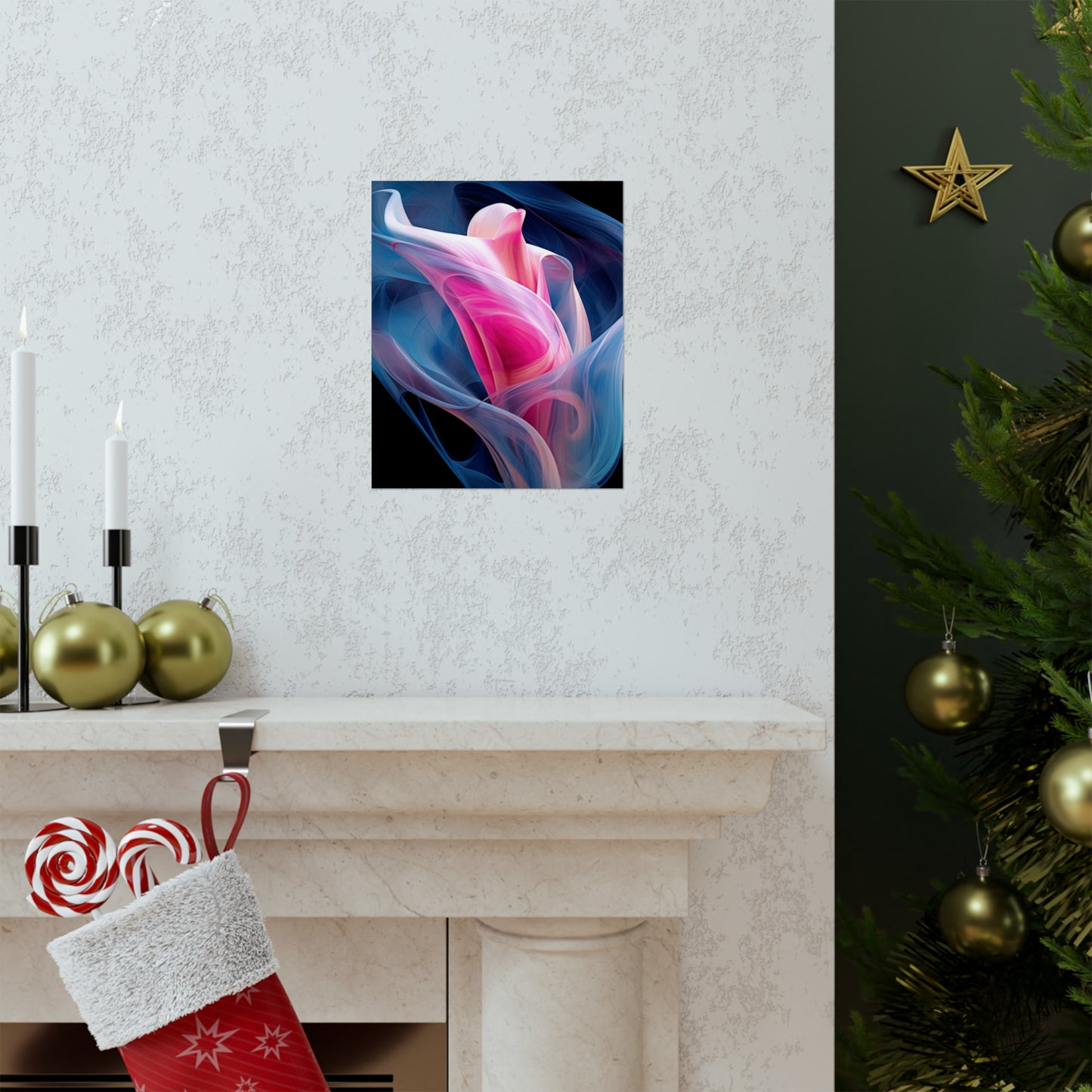 Premium Matte Vertical Posters Pink & Blue Tulip Rose 3