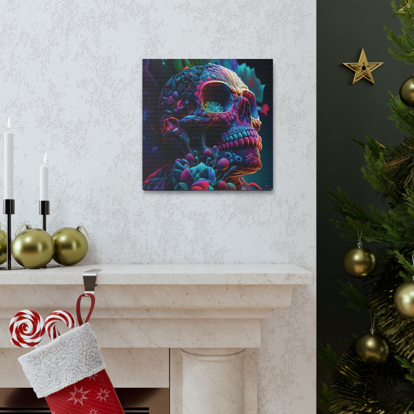 Canvas Gallery Wraps Florescent Skull Death 3